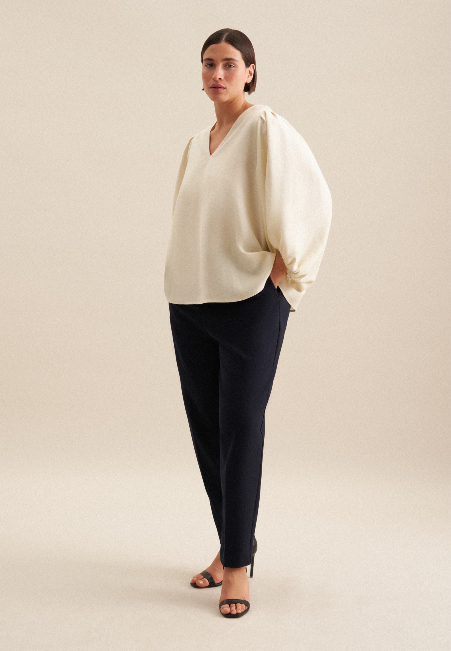 seidensticker Chemisier à chemise »Schwarze Rose« 3/4 V-Neck Uni