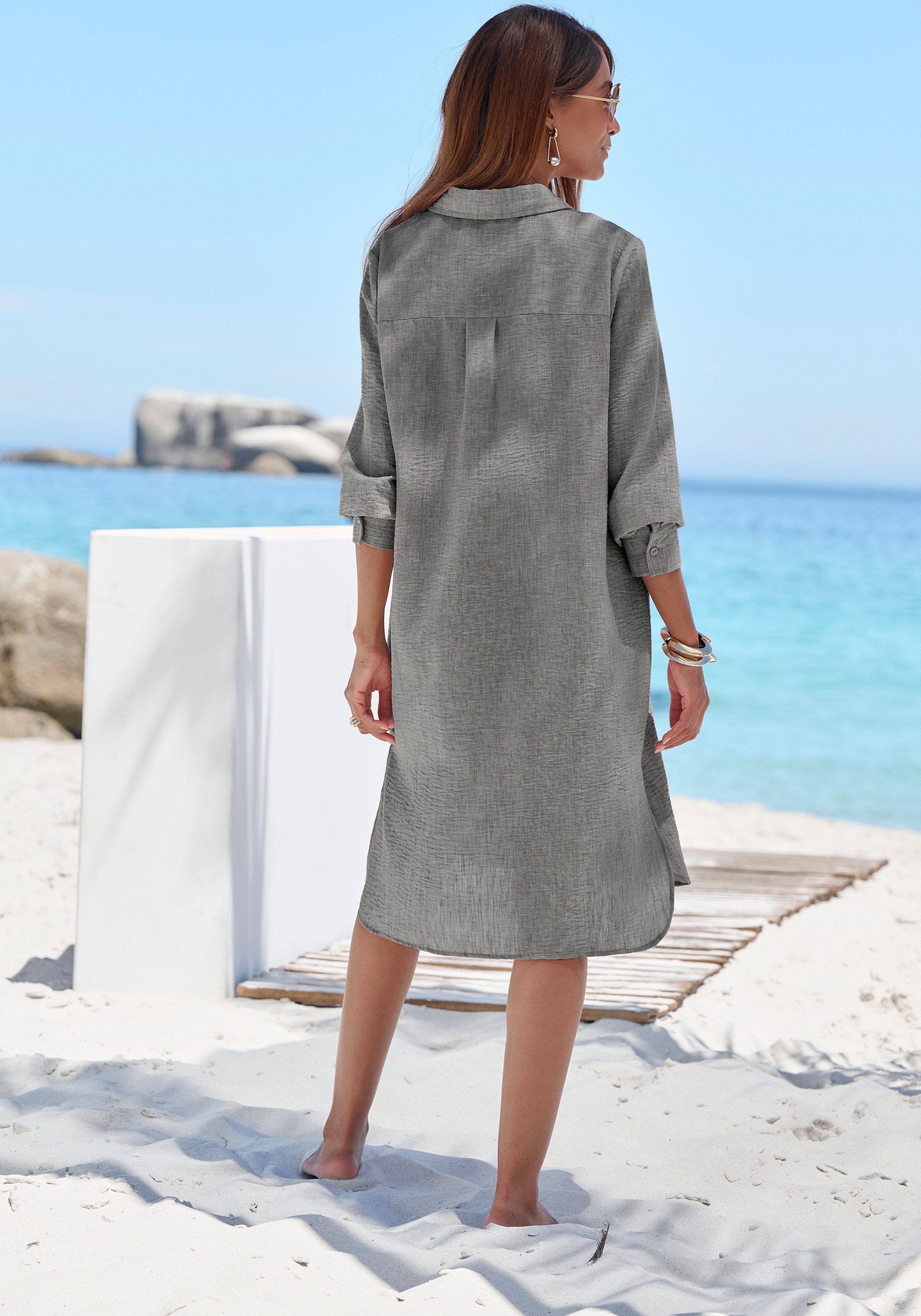 Buffalo Chemisier long robe de plage légère, robe d'été en qualité estivale légère