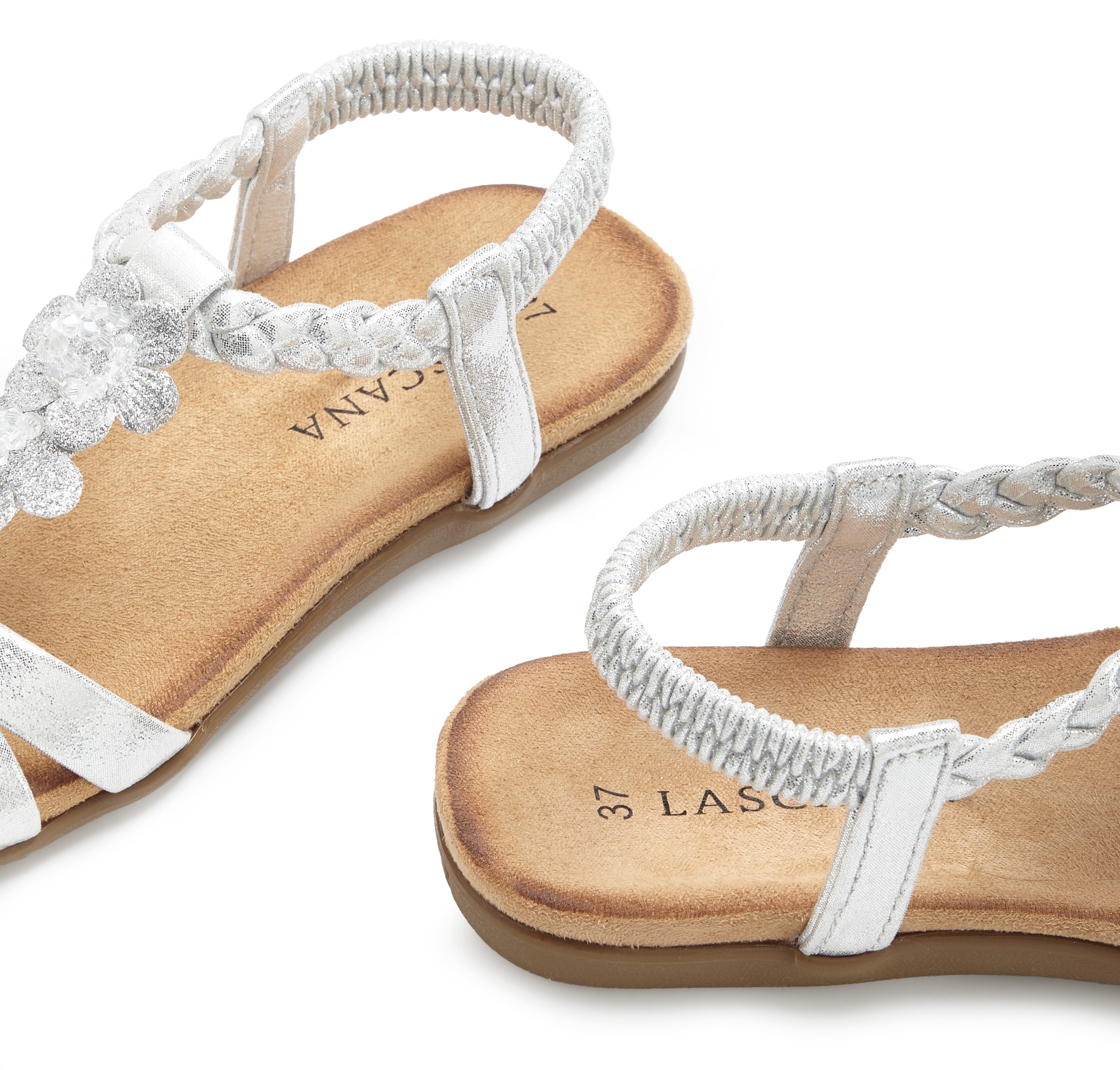 LASCANA Sandale »Sommerschuh, Sandalette, offener Schuh,«  mit eleganten Schmucksteinchen und elastischem Riemchen