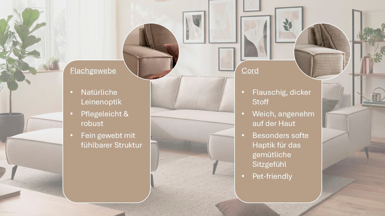 Home affaire Paysage de salon »TVINNU, moderne U-Form, Couch in Cord oder Webstoff in Leinenoptik« Recamiere rechts/links, schwarze Metallfüsse, bequeme Sitz-/Liegefläche