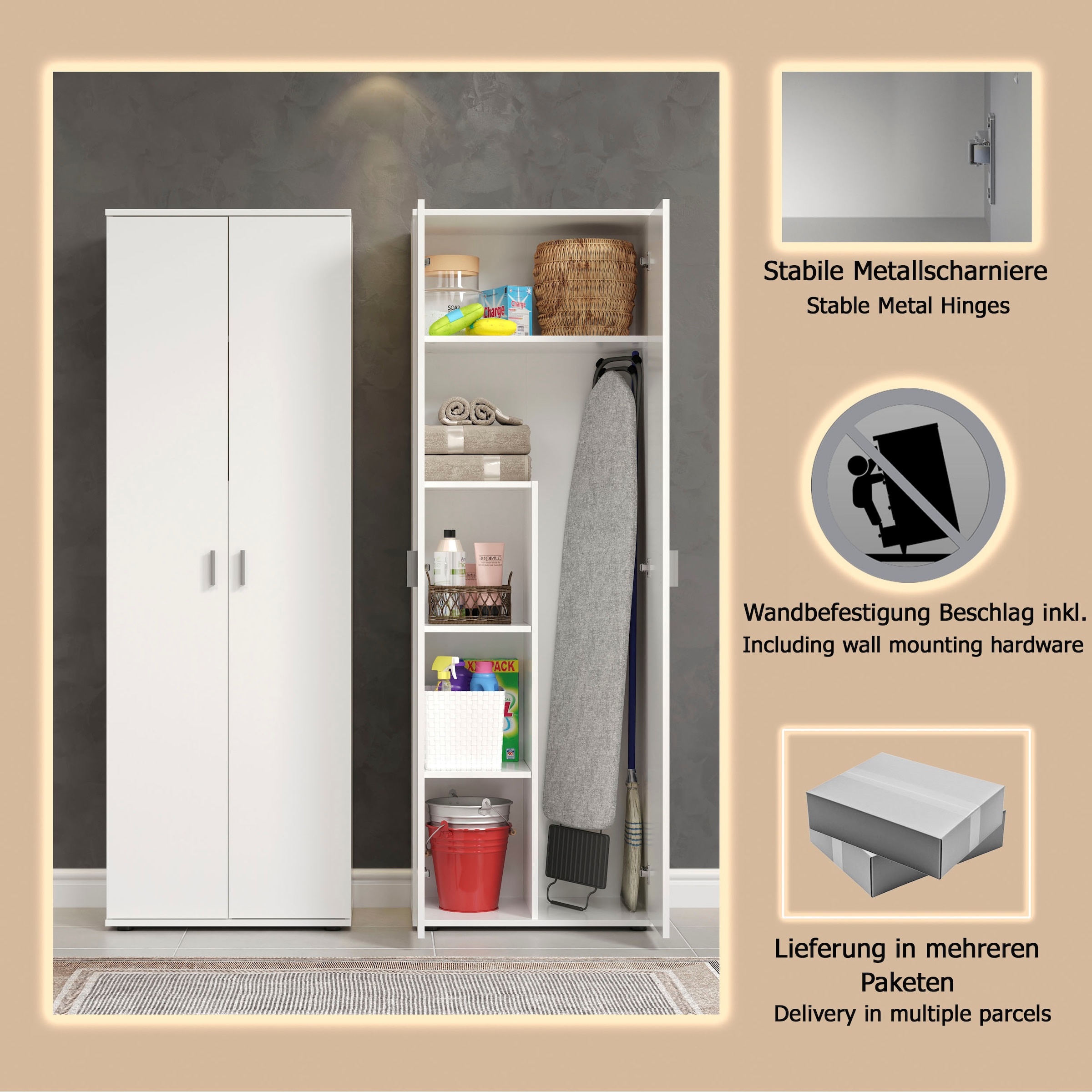 Home affaire Armoire multi-usages »Jersey« 1 cuis tlg. Besenschrank mit cleverer Innenaufteilung – (B/T/H) 60/35/176 cm