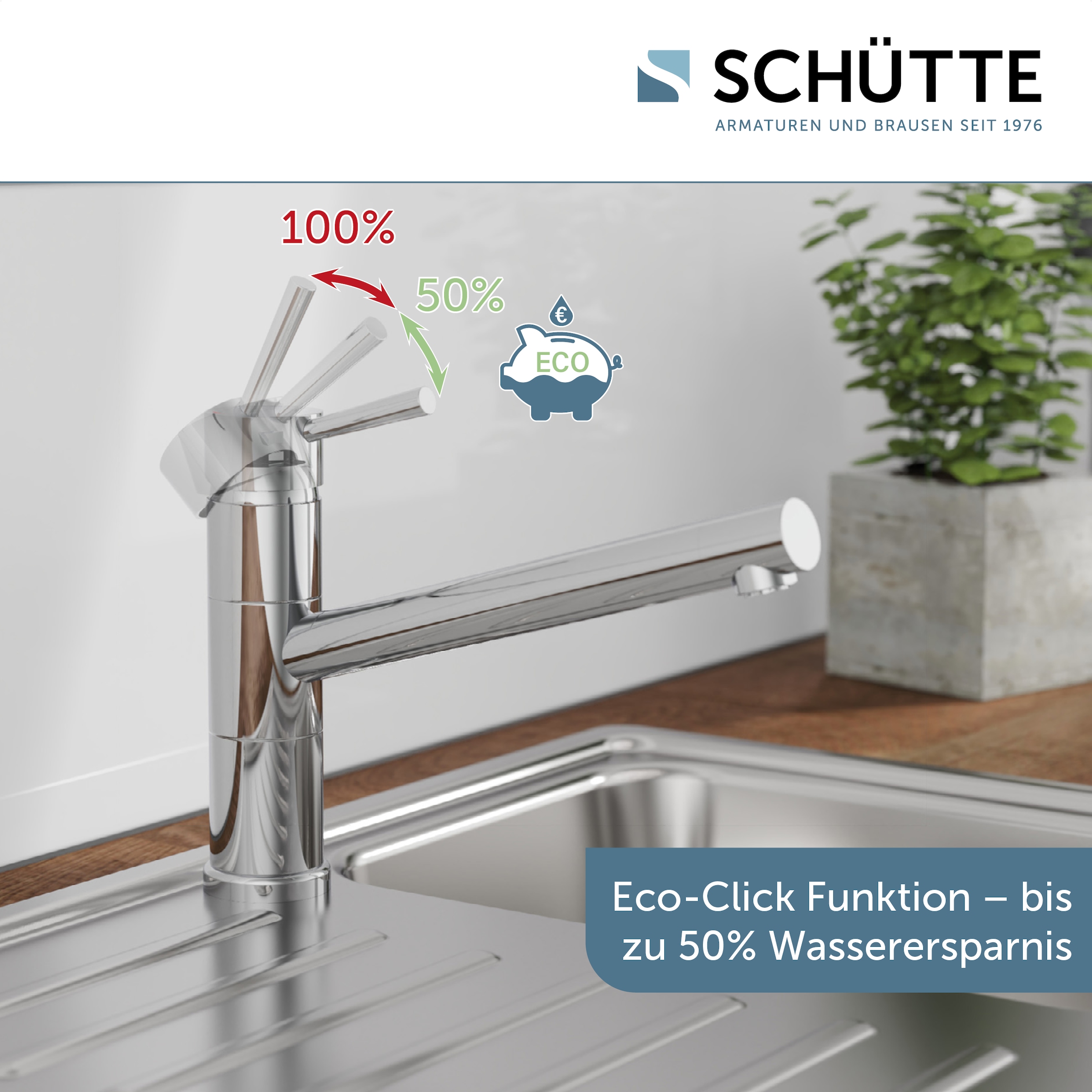 Schütte Robinet d'évier »UNICORN« Niederdruck Armatur Küche, 150° schwenkbar, Verbrühschutz Chrom