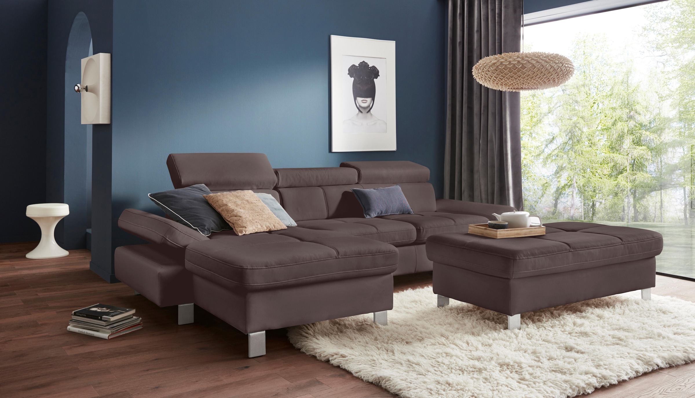 exxpo - sofa fashion Canapé d'angle »Fiji, hochwertige Detailverarbeitung, Breite 292cm, L-Form« bequem durch Kopf- und Armteilverstellung, wahlweise mit Bettfunktion