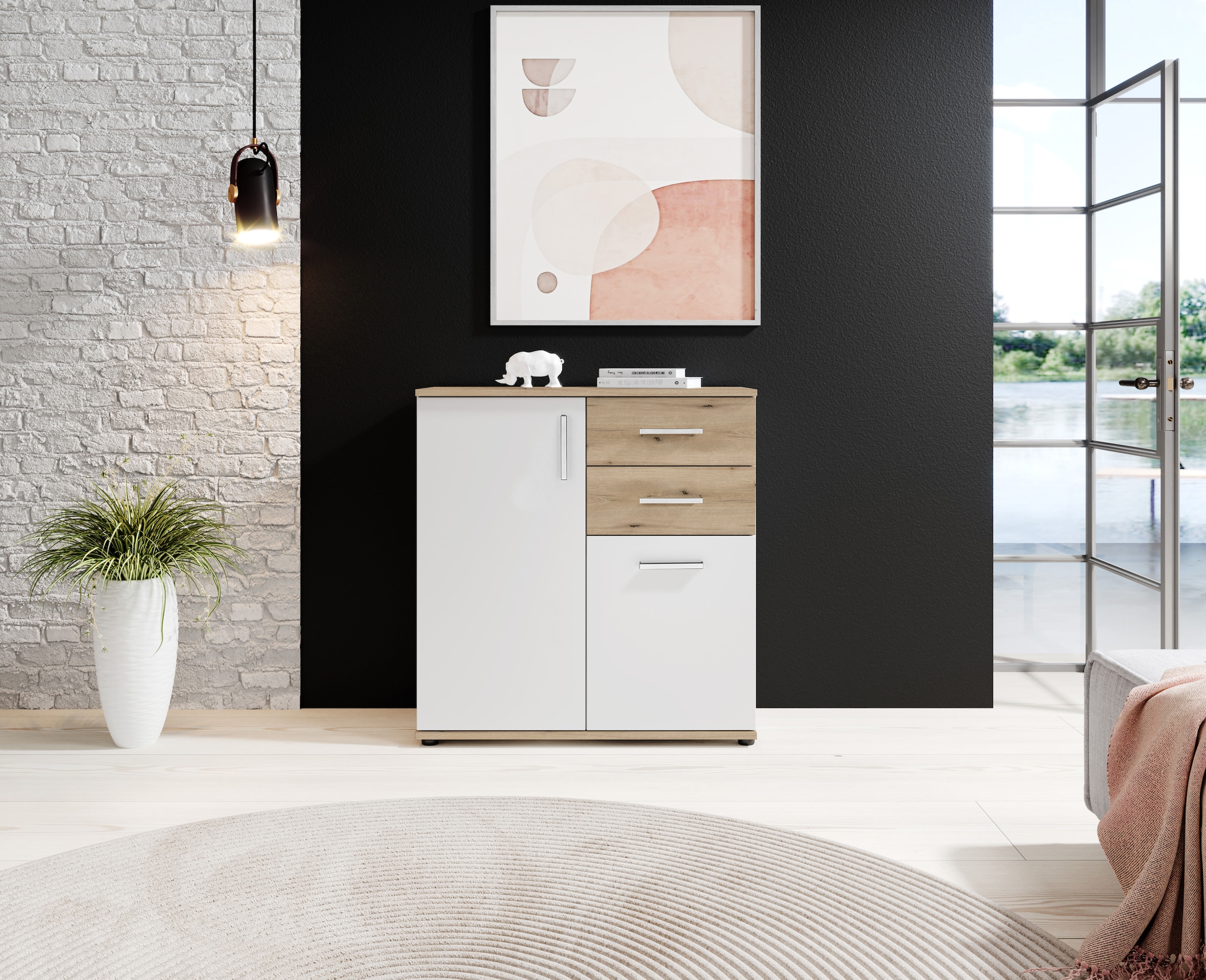 HBZ Commode »BC-Drift-2, Universalschrank Stellmass BxHxT 80x84x35 cm« 1 cuis tlg. Kommode mit 2 Türen, 2 Schubkästen, 1 Einlegeboden