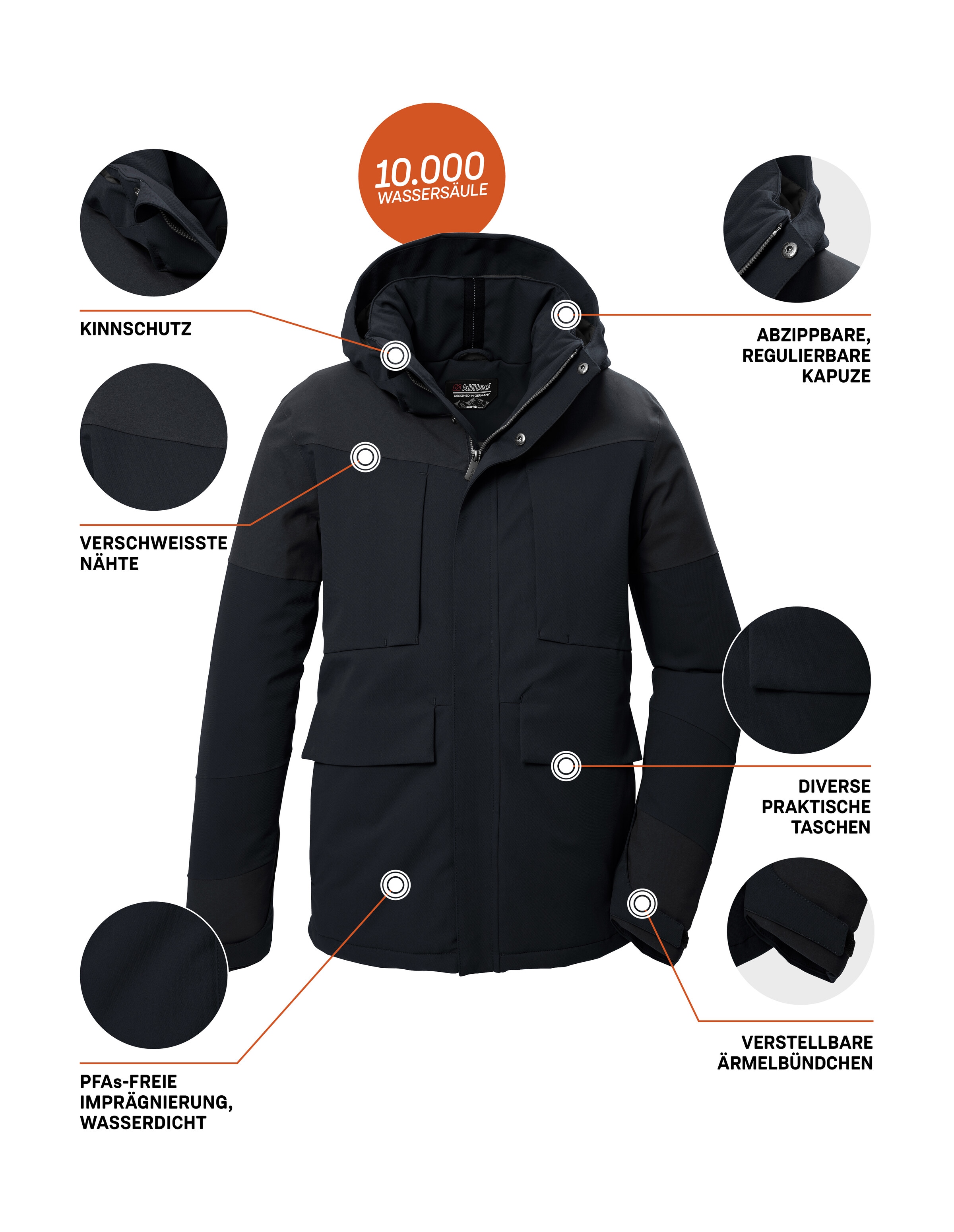 Killtec Funktionsjacke »KOW 81 MN JCKT« Wasserdichte Herrenjacke mit abnehmbarer Kapuze und vielen Taschen