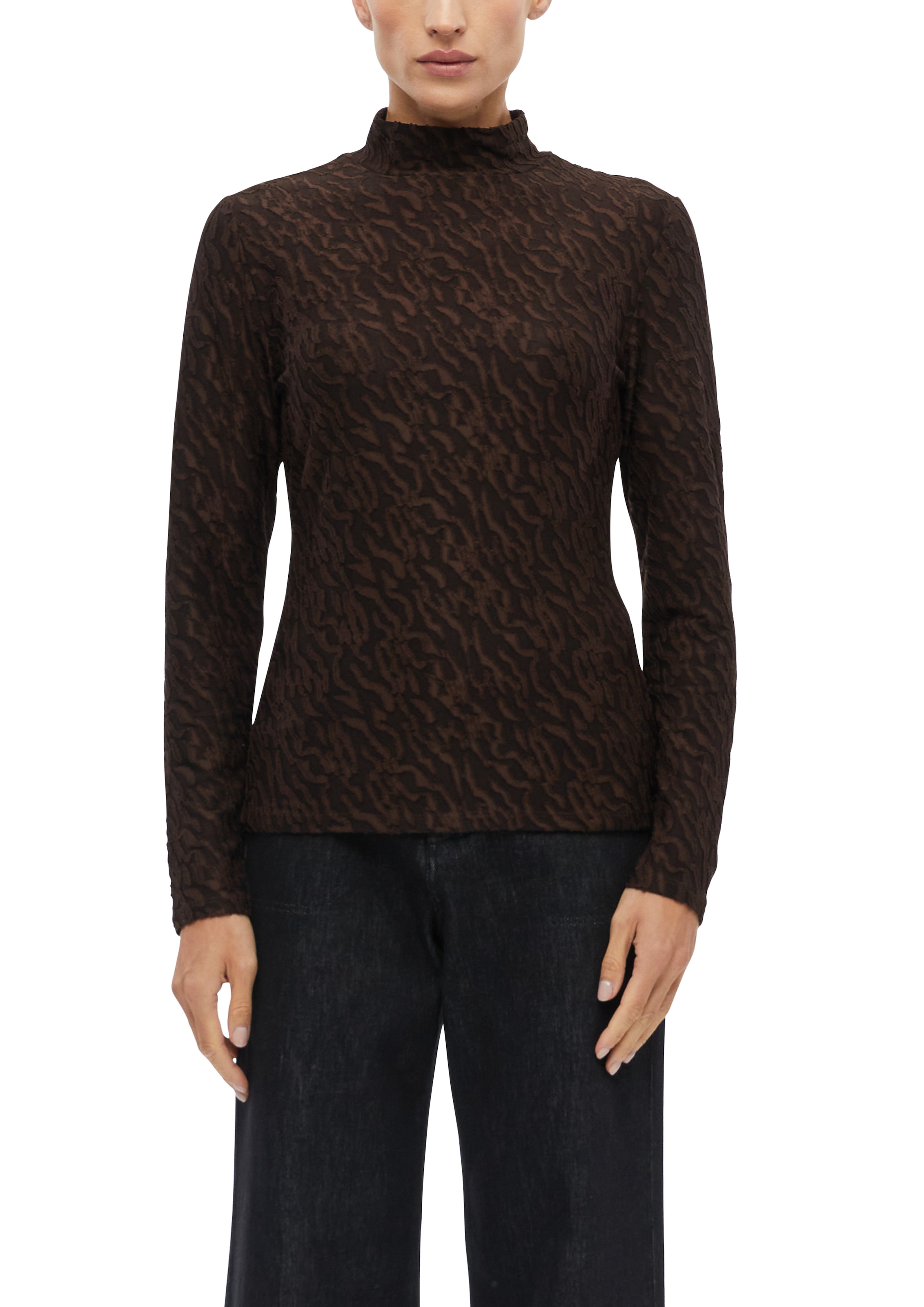 s.Oliver BLACK LABEL T-shirt à manches longues mit Struktur-Muster und Stehkragen