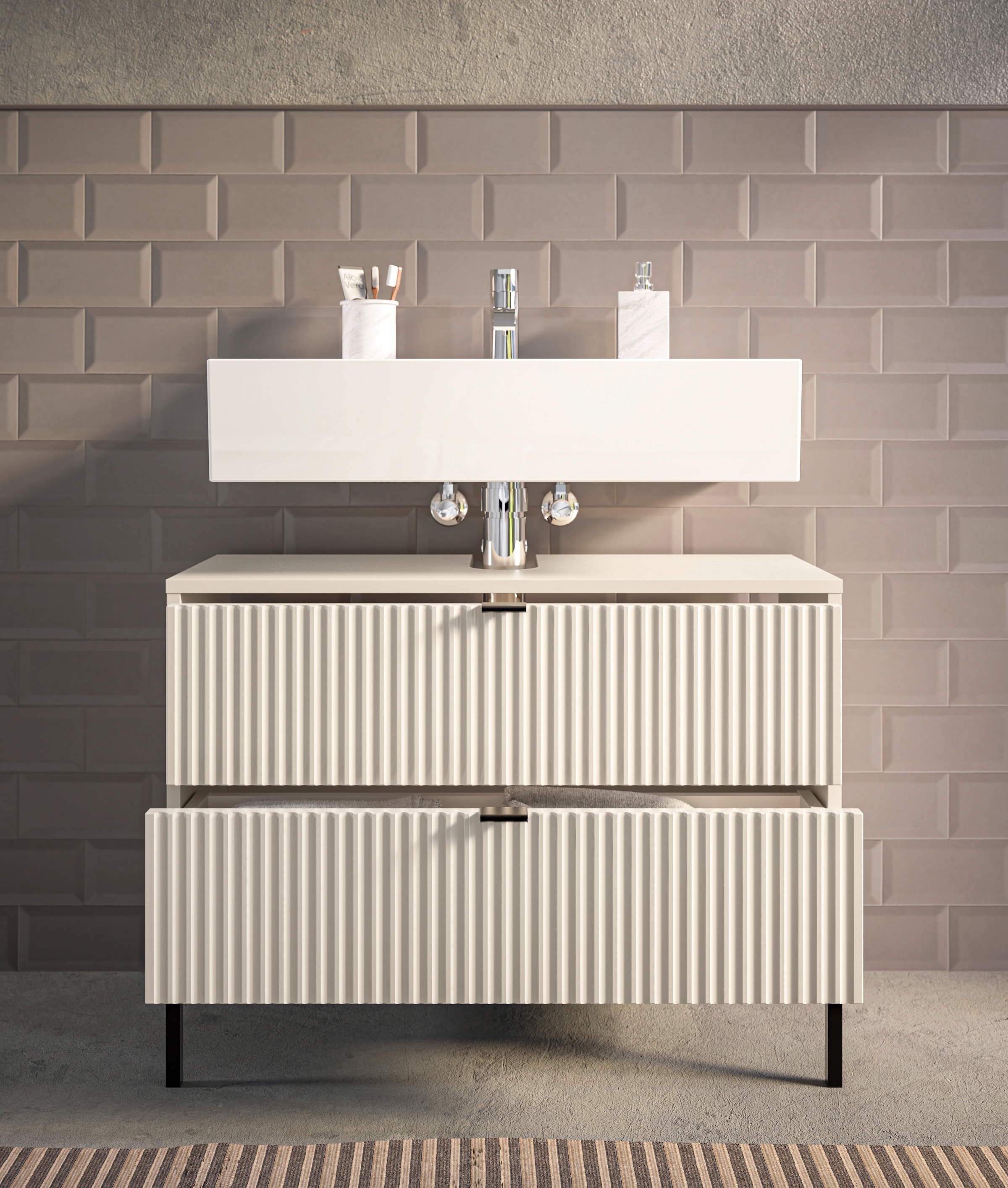 BASIC by Balculina Waschbeckenunterschrank »Lucera BxHxT 80x60x32 cm« 1 Stk. tlg. Breite 80cm, Unterflurauszug, Metallfüsse