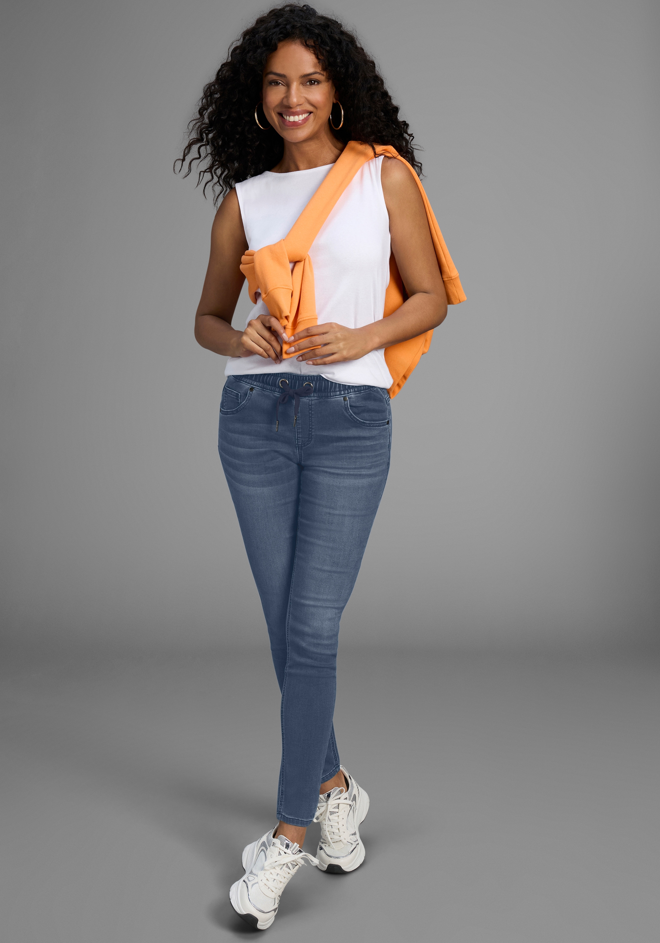 Arizona Jeans stretch weites Bein,  normale Leibhöhe,  knöchellang,  mit Used-Waschung