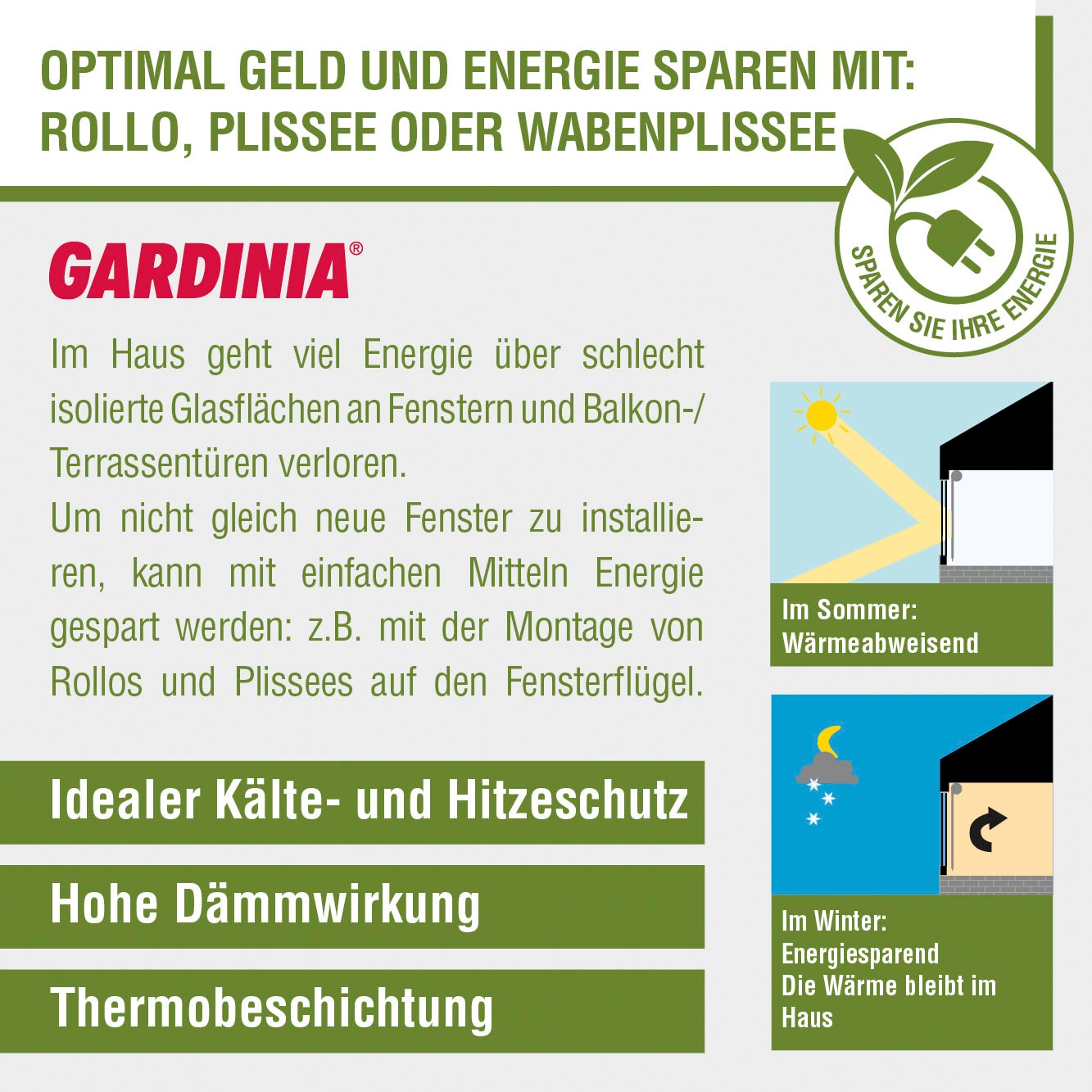 GARDINIA Store à tirage latéral »Uni-Rollo - Thermo Energiesparend« verdunkelnd mit Bohren freihängend Abschlussprofil in weiss
