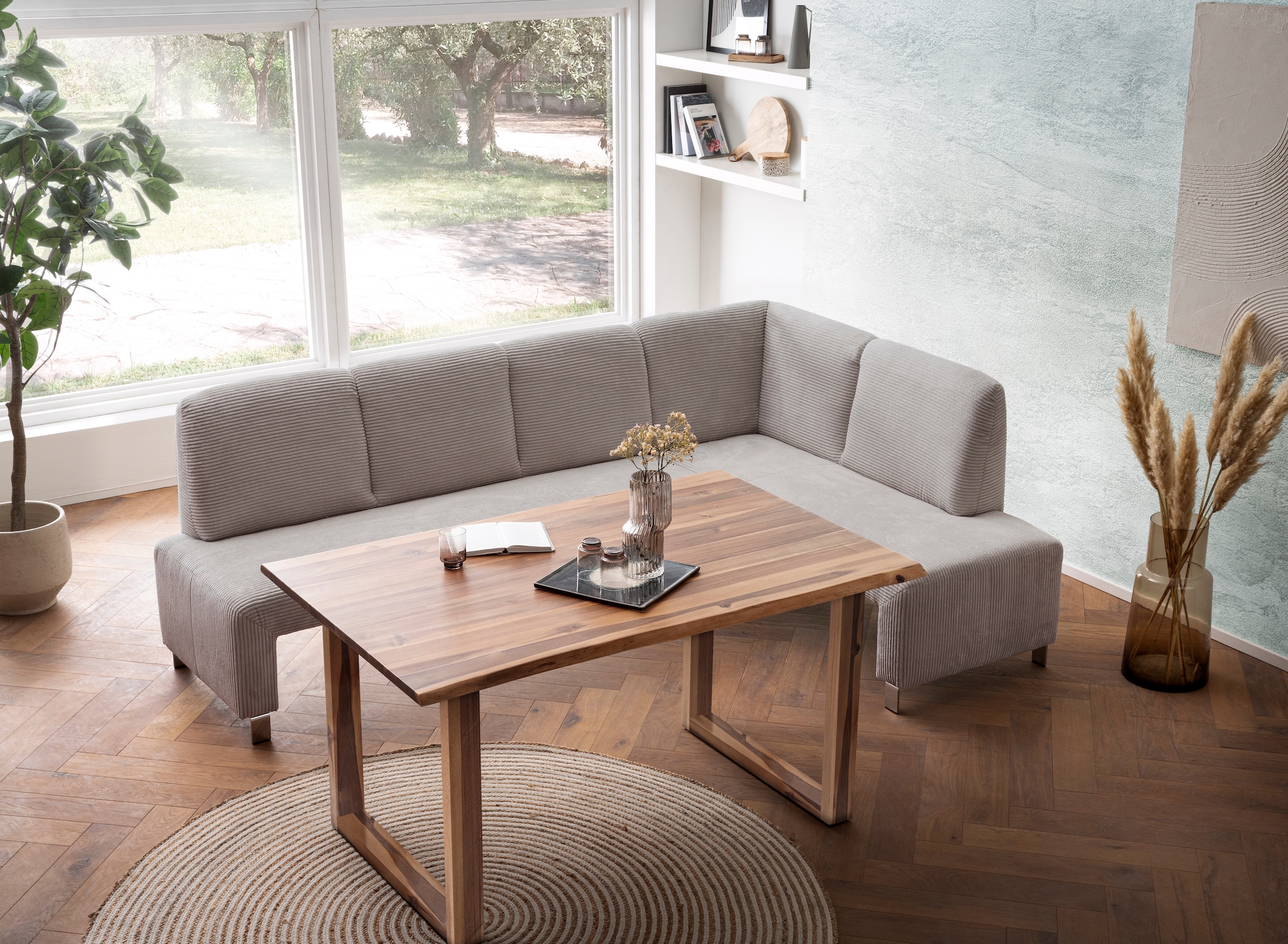 exxpo - sofa fashion Eckbank »Intenso, viele Bezugsstoffe Cord, Struktur  243/158 cm (B/T)« hohe Bodenfreiheit, frei im Raum stellbar, hoher Sitzkomfort