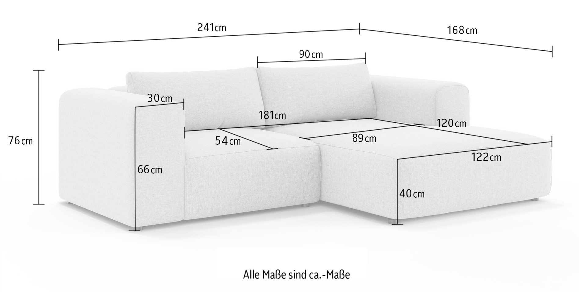 GOODproduct Canapé d'angle »TIARRA Design-Sofa mit Ottomane recht/links bestellbar, Breite 241 cm« L-Form mit hochelastischer Schaum und Wellenunterfederung