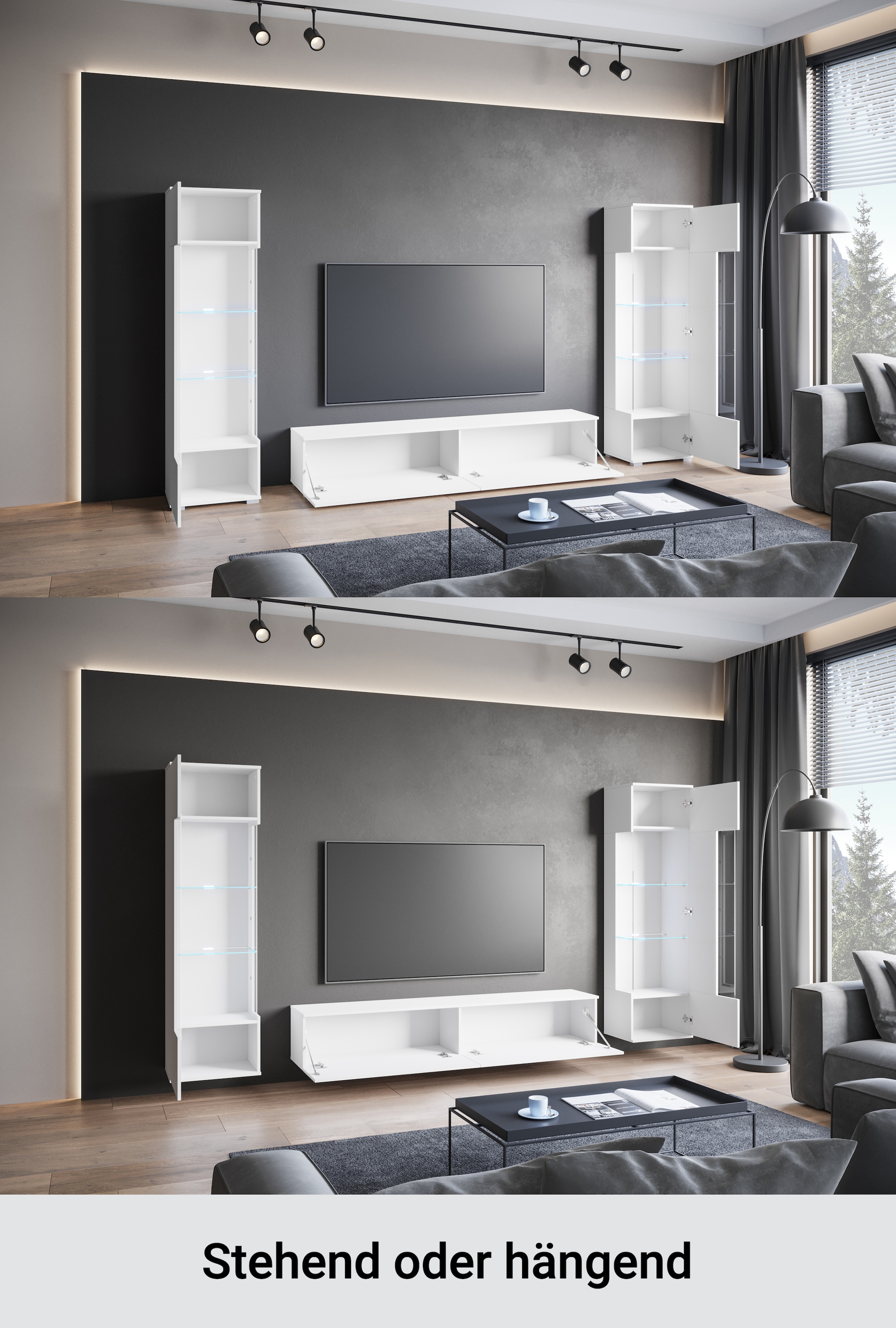 GOODproduct Wohnwand »Kenia, Vitrine Türanschlag links/rechts wechselbar« 3 Stk. tlg.