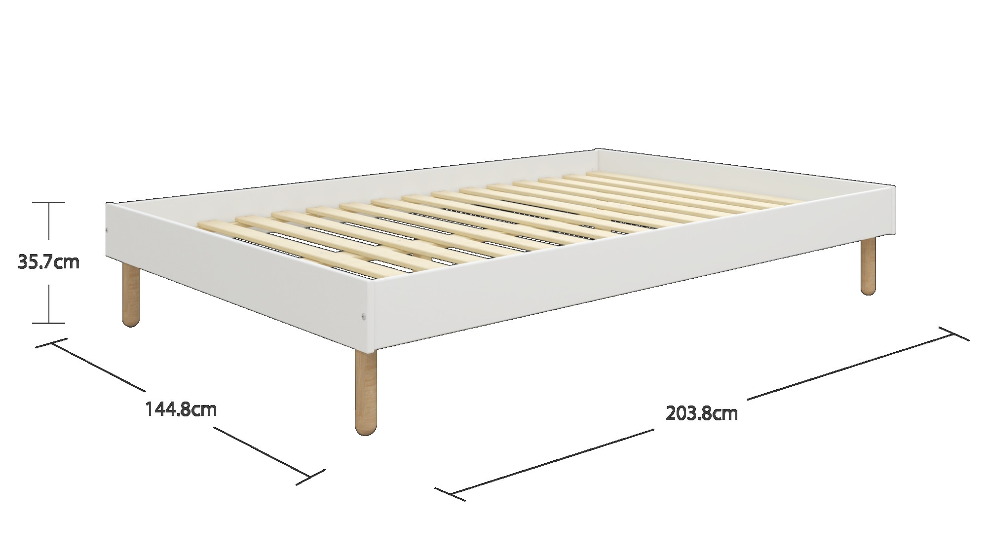 GOODproduct Bett »Dagmar, Bettgestell, Futonbett, Füsse aus Massivholz« 140cm Liegefläche,  mit festen Latten aus massiver Kiefer, belastbar mit 200KG
