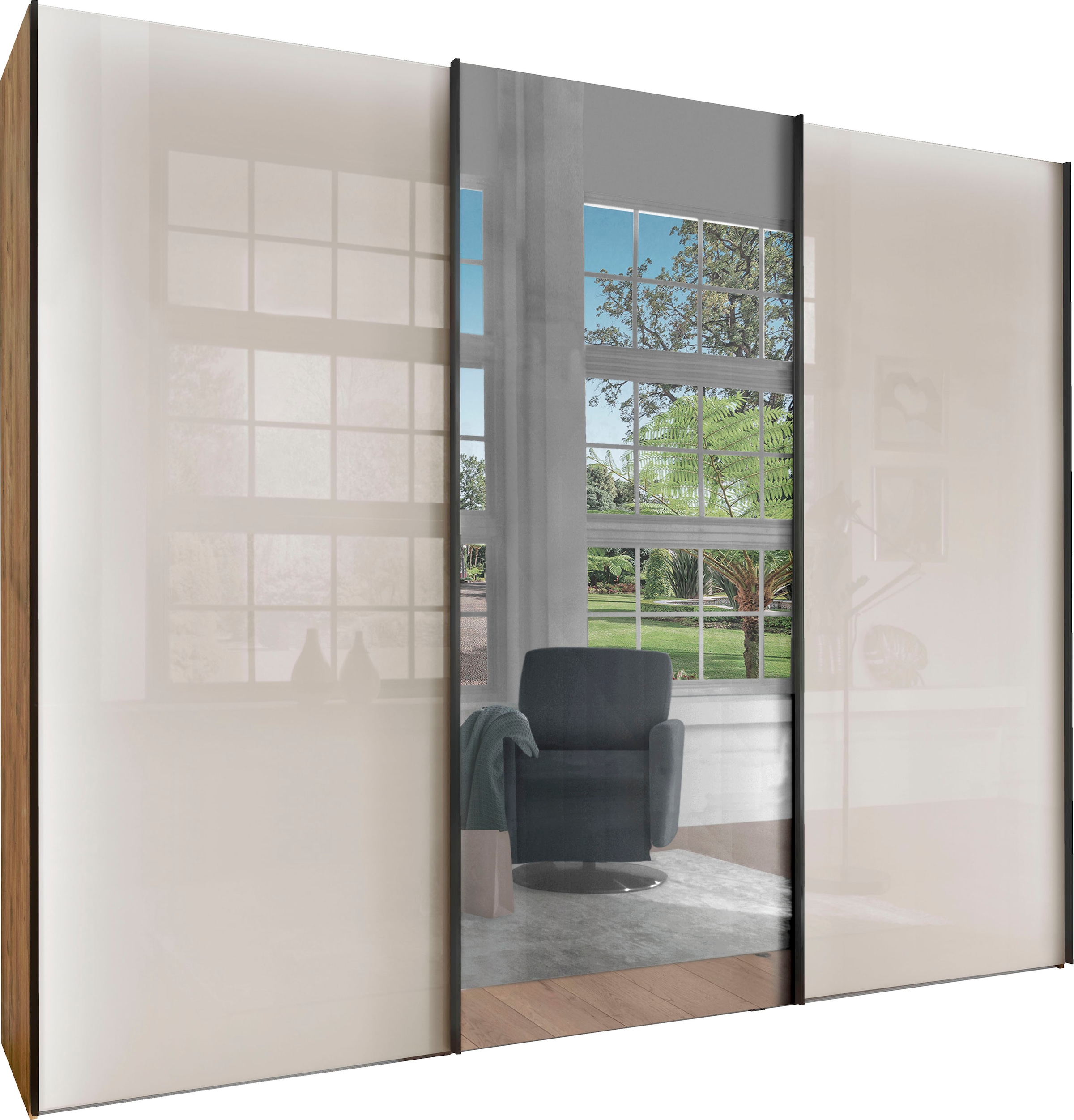 WIEMANN Schwebetürenschrank »Monaco, Kleiderschrank, Schrank, Wäscheschrank, mit Schiebetüren« 2 Breiten, 2 Höhen 216/236 cm auswählbar, MADE IN GERMANY,  hochwertige Glas- und Spiegelfront, variable Inneneinteilung