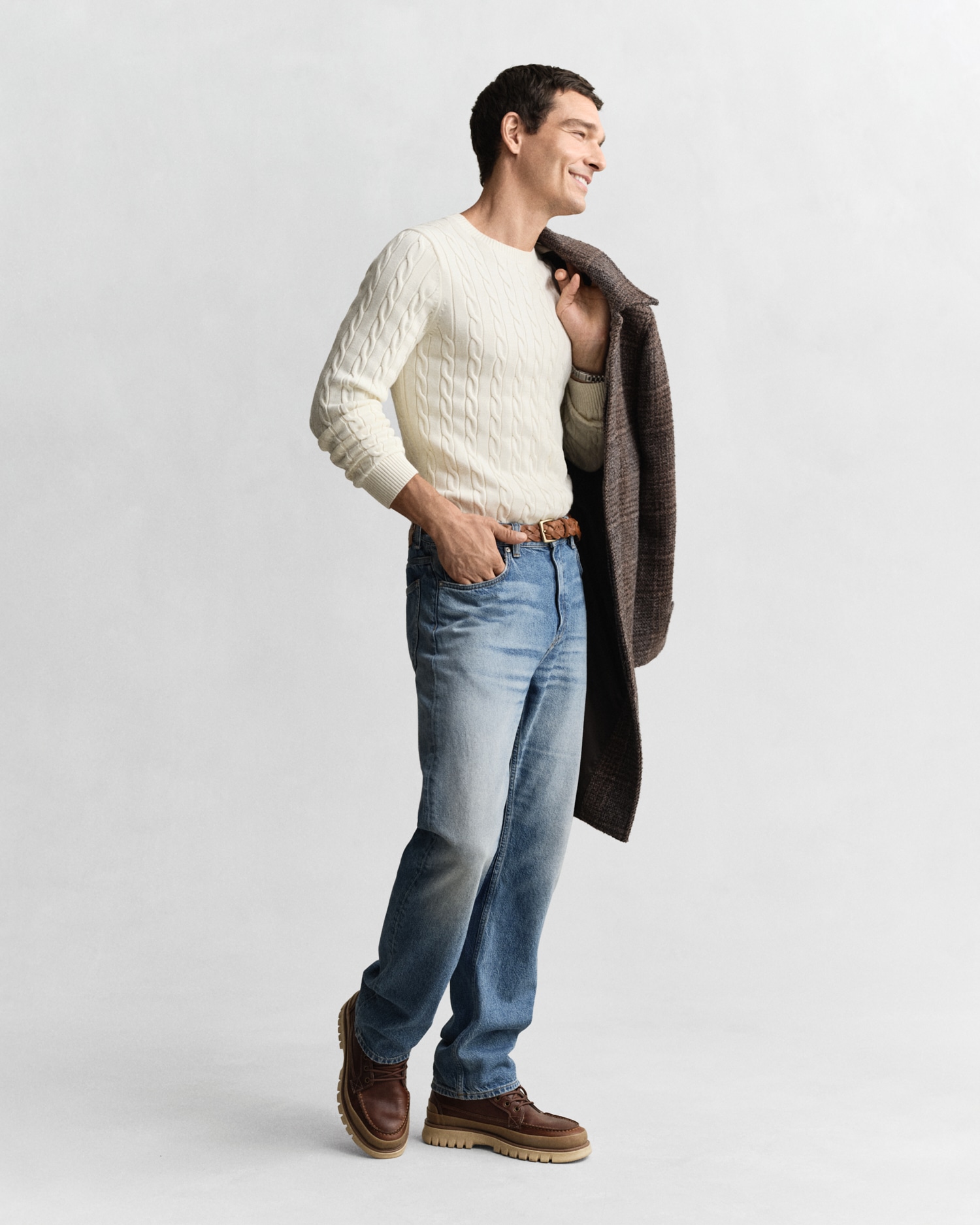 Gant Pull en tricot »COTTON CABLE C-NECK«, mit Wappen-Logostickerei auf der Brust
