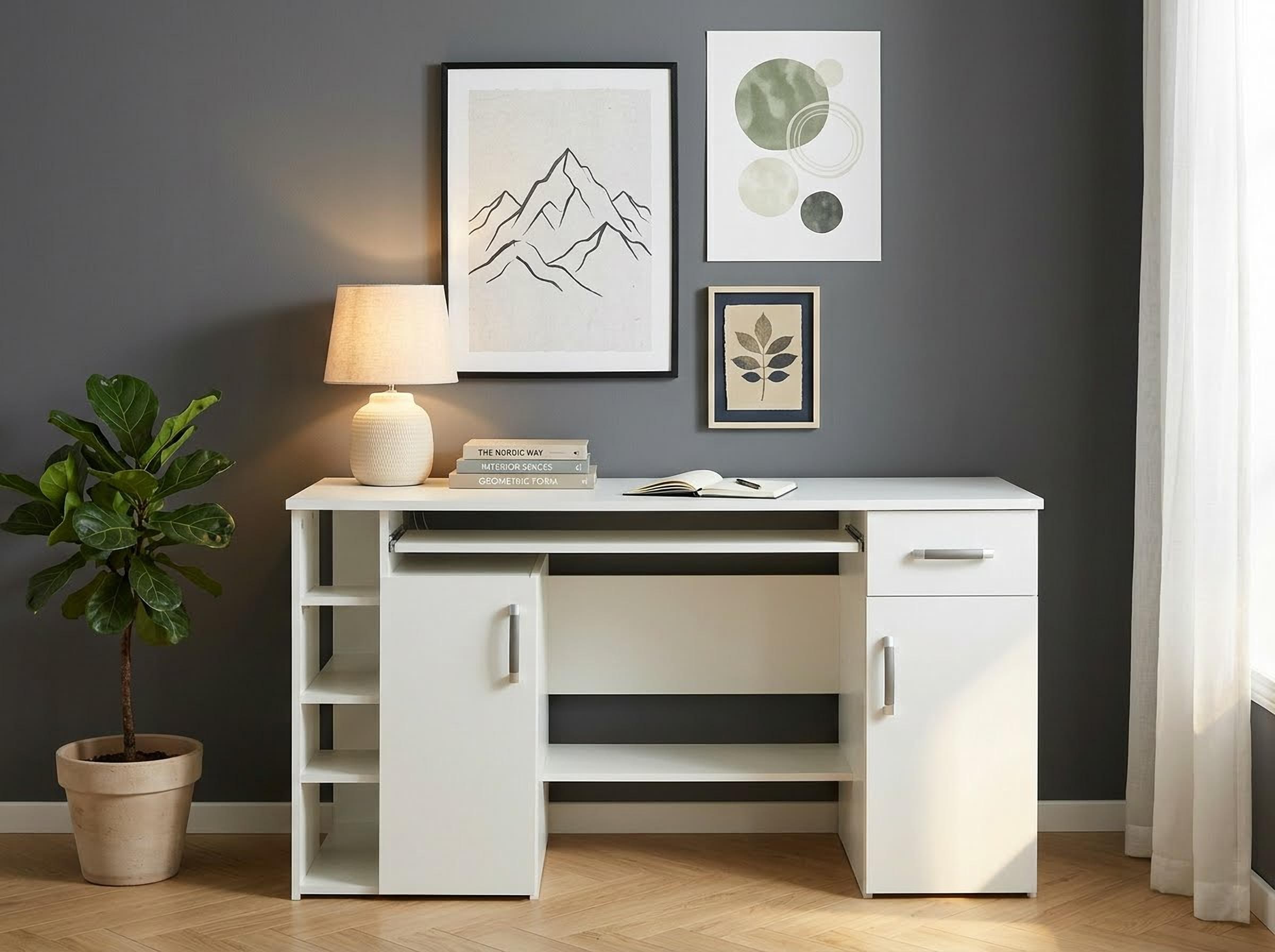 VOGL Möbelfabrik Bureau »Tim mit seitlich offenen Fächern & Tastaturauszug,« support imprimante, 1 tiroir, largeur 138 cm, fabriqué en Allemagne