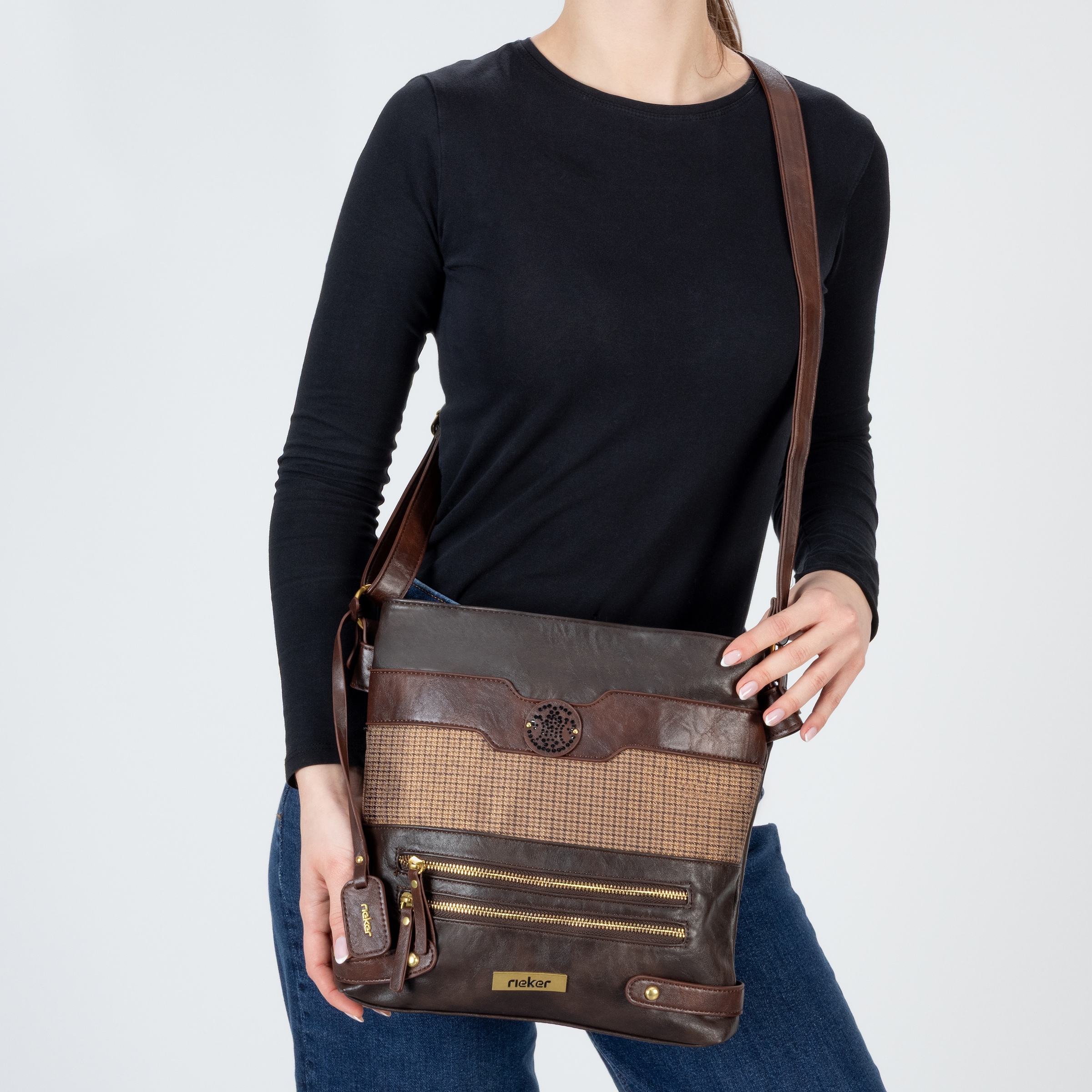 Rieker Sac à bandoulière sac à bandoulière, sac pour femme avec poche arrière zippée pratique