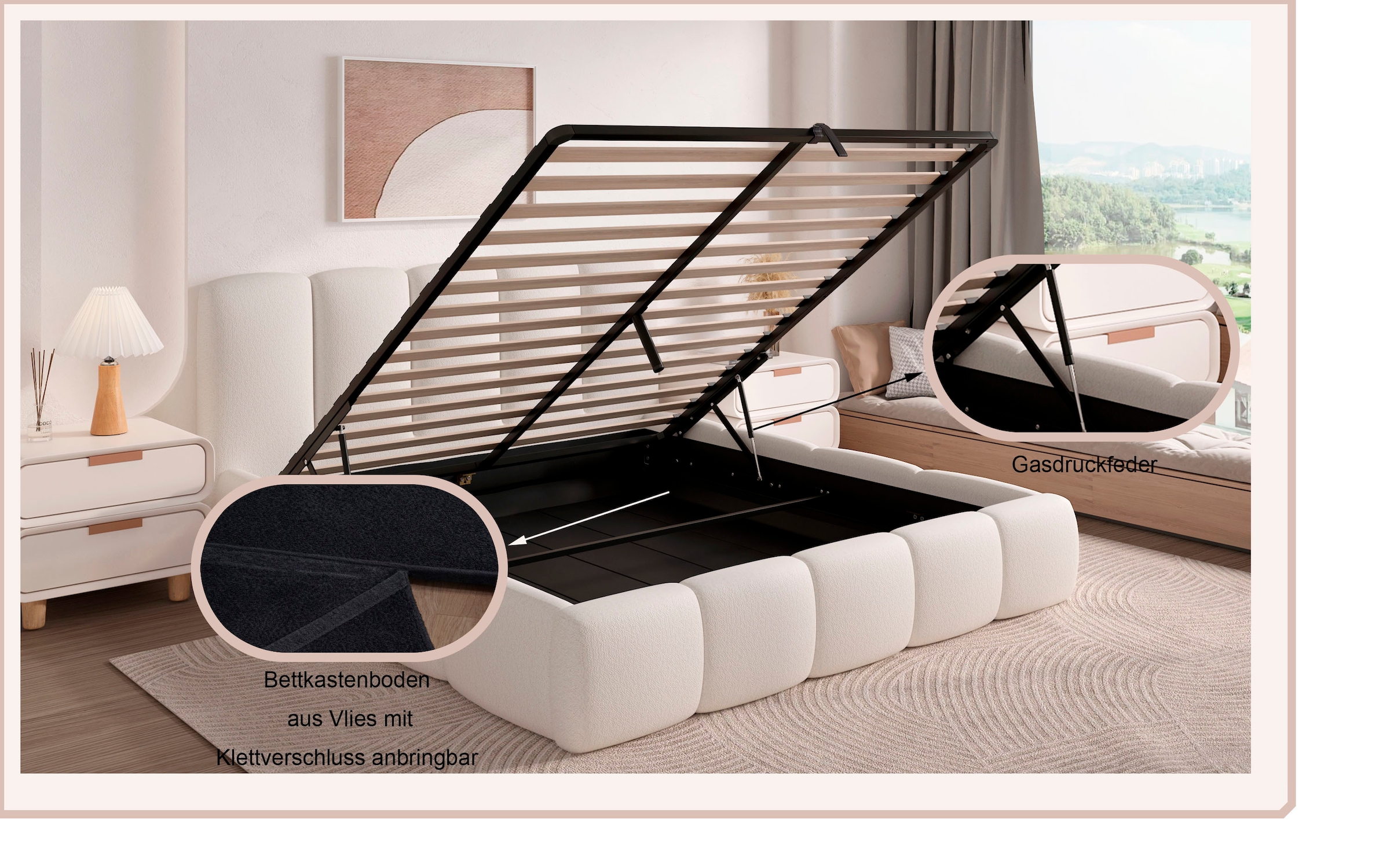 Home affaire Polsterbett »MERLINDA in der Breite 180cm, inkl. Lattenrost und Bettkasten« gepolstertes Kopfteil und Rahmen, Bezug im Chenillecharakter