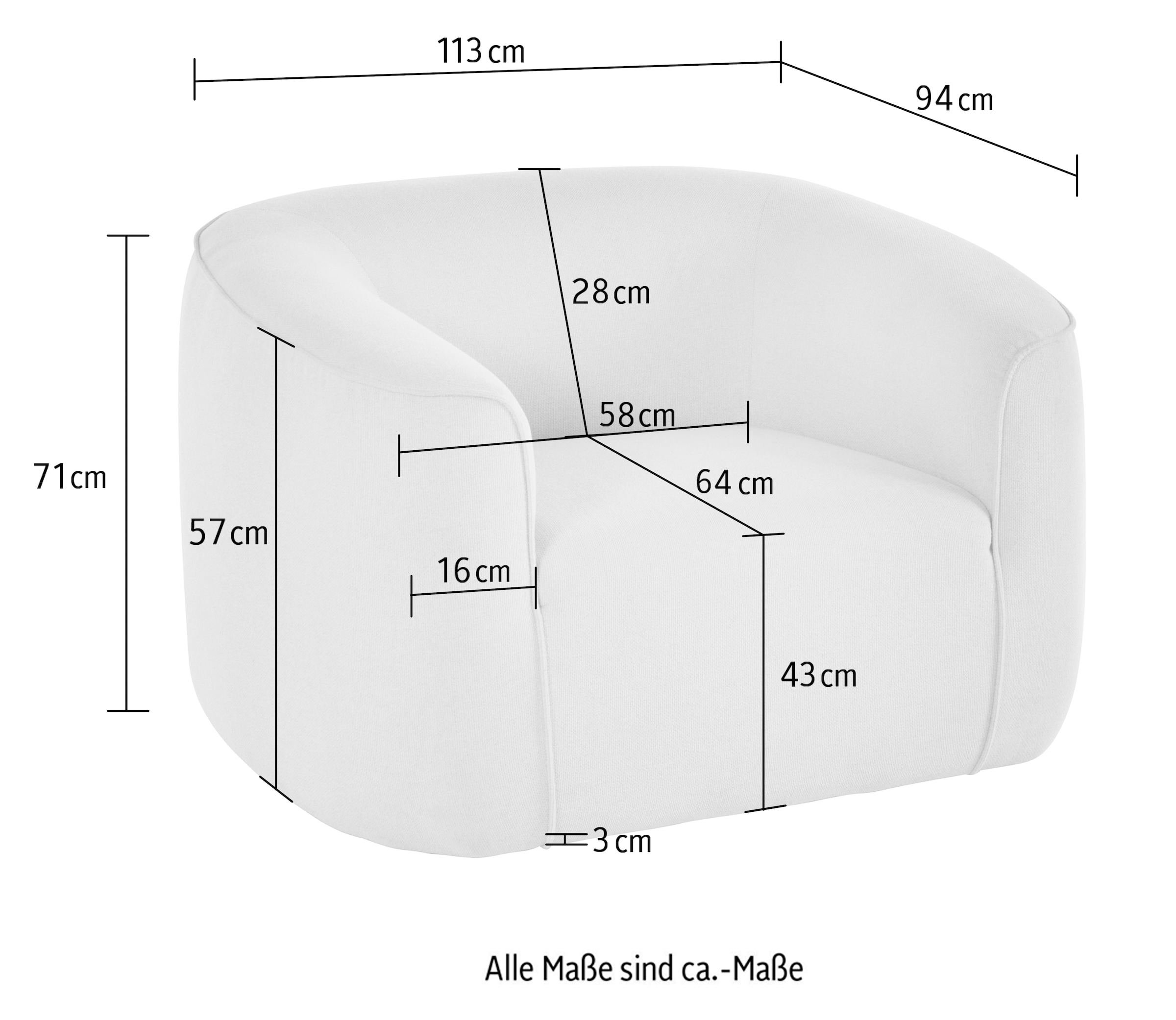 LeGer Home by Lena Gercke Sessel »LYZA Relaxsessel, Loungesessel, Masse B/T/H: 113/95/71 cm« organische Form, mit Wellenunterfederung, gemütlich und modern
