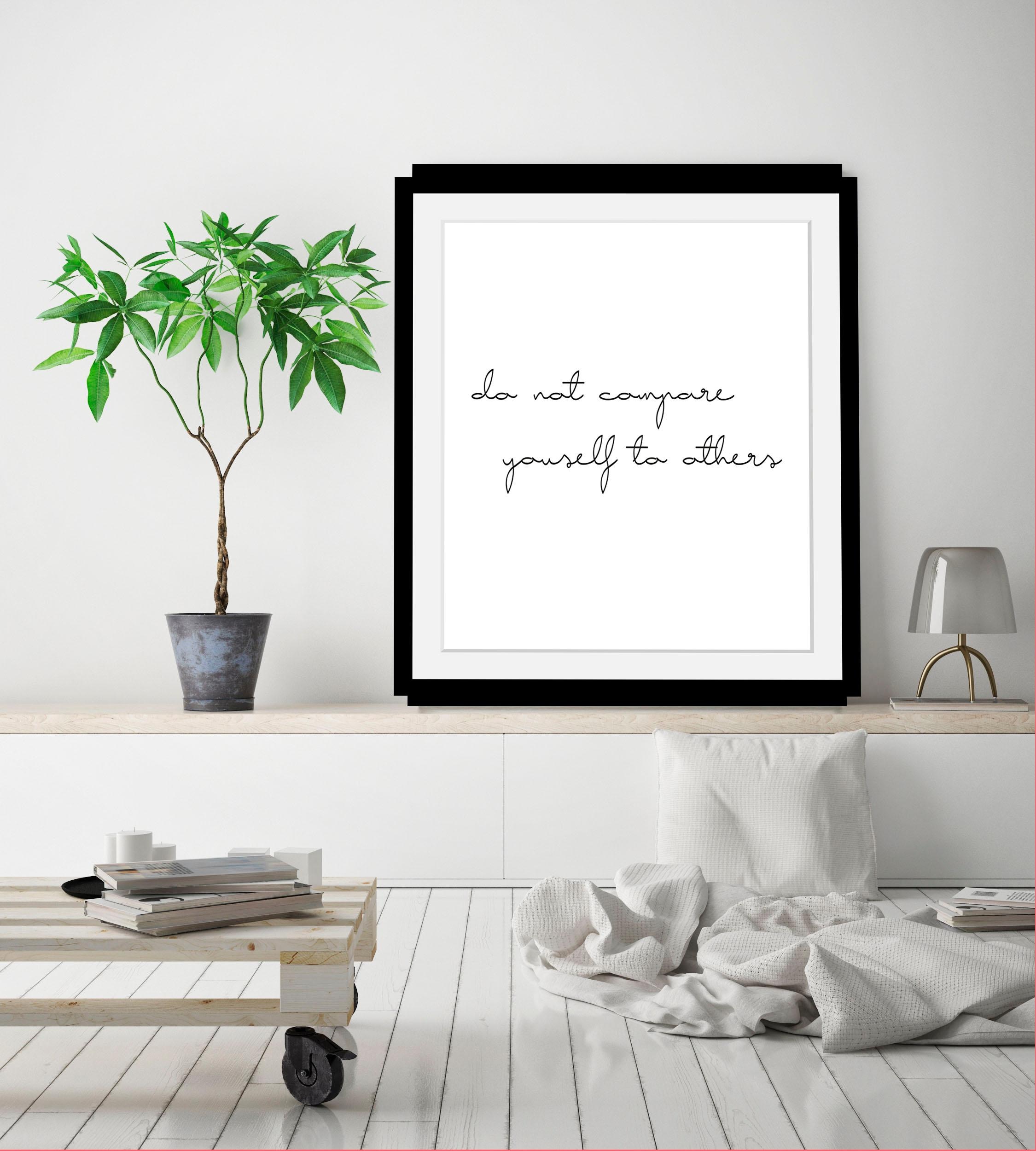 queence Bild »Selbstliebe« Motivationsbilder | Schriftzug | Schwarz-Weiss HD Premium Poster-Druck inkl. Holzrahmen