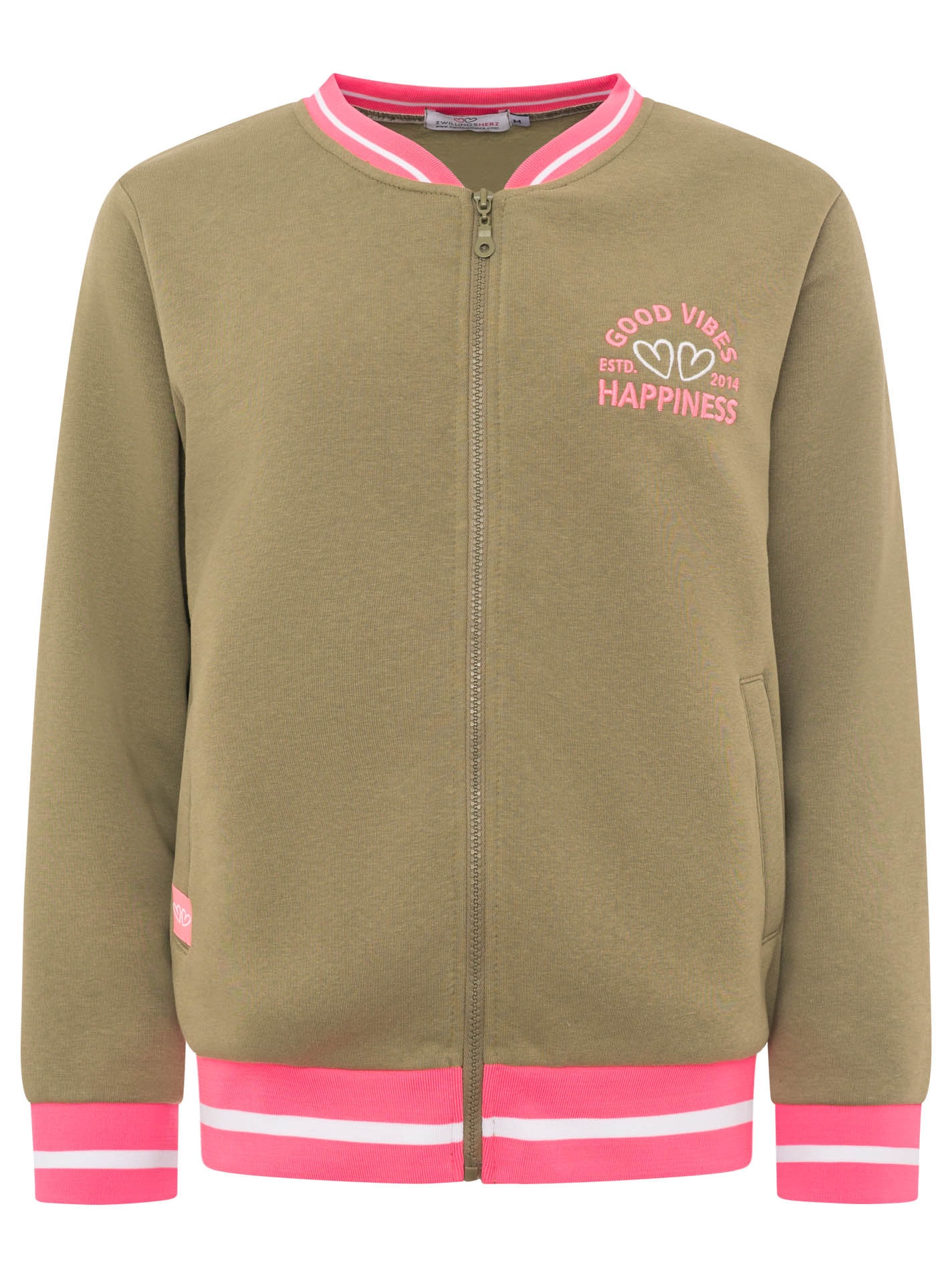 Zwillingsherz Veste sweat »"College"« Reissverschluss, gestreiften Rippbündchen, Eingriffstaschen, Stickerei