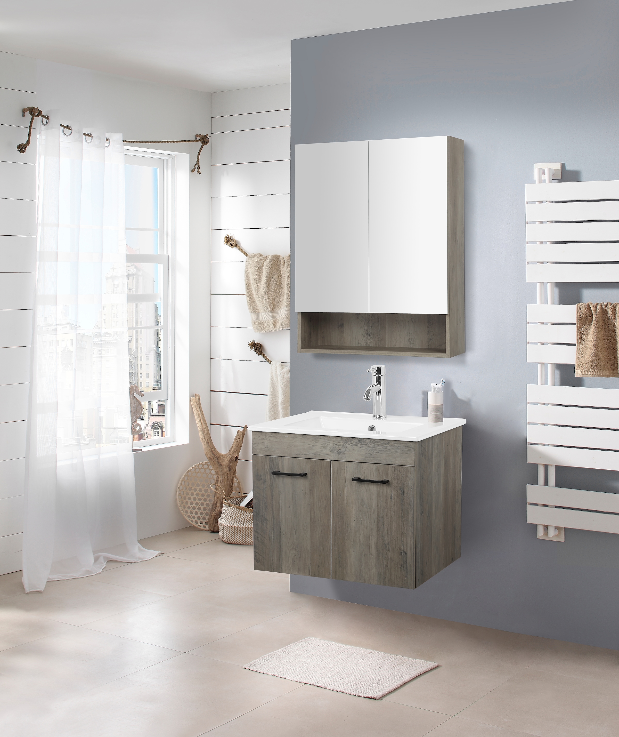 welltime Waschtisch »Florenz, Breite 60cm, 2 Tür, 2 Fächer, MDF-Front« Set, Waschtisch inklusive Waschbecken,  Waschplatz mit 2 Türen,in verschiedenen Farben erhältlich, Badmöbel