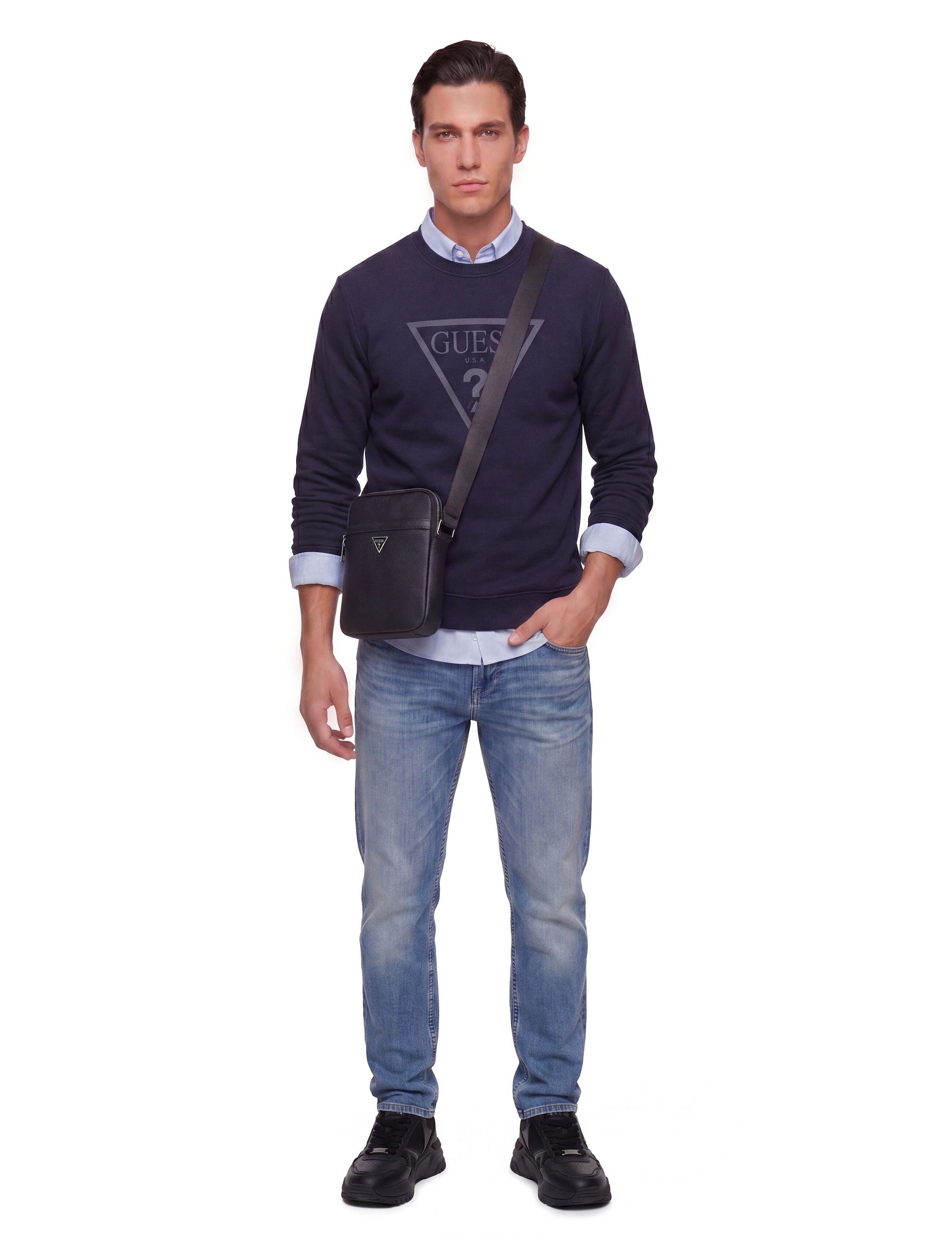 Guess Mini sac »MILANO CROSSBODY FLAT« Herren Umhängetasche, Schultertasche, Body Bag mit Dreiecks-Logo