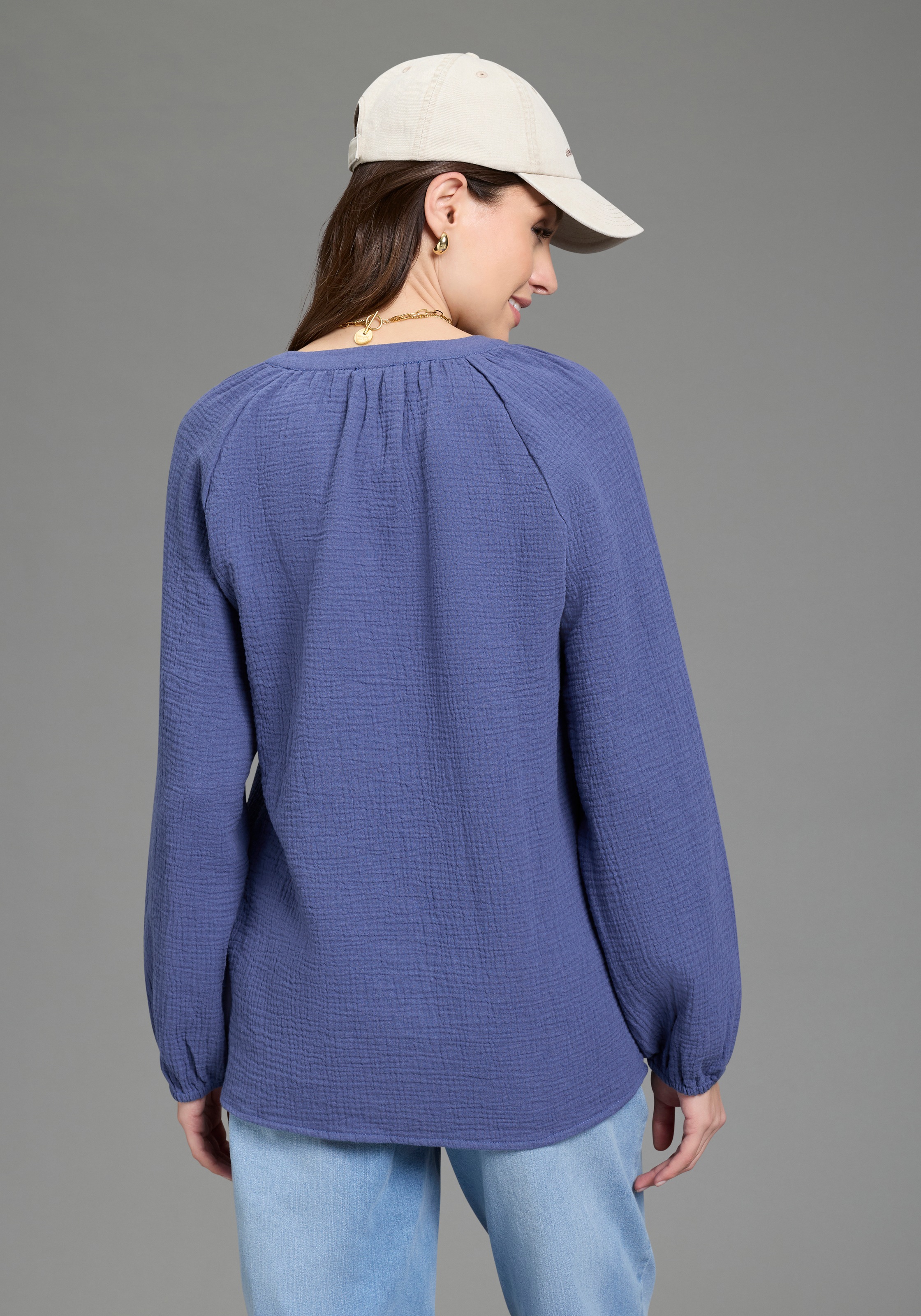 Laura Scott Blouse à enfiler feminin geschnitten, aus Baumwolle, unifarben