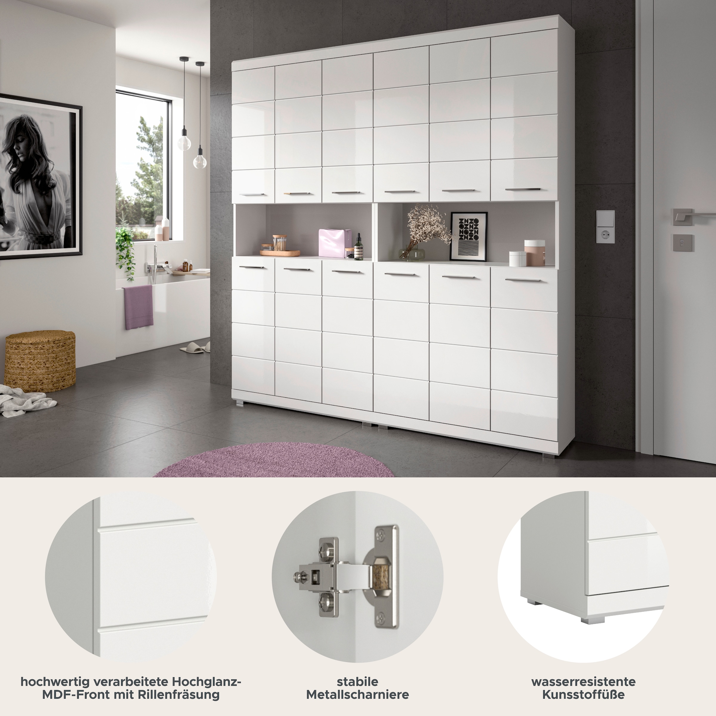 welltime Badmöbel-Set »SIENA, 2-teilig, bestehend aus: 2x Hochschrank, MDF-Front«