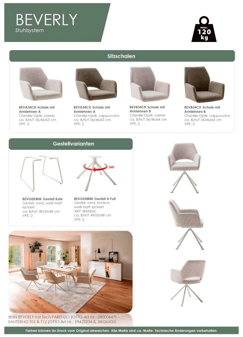 MCA furniture 4-Fussstuhl »BEVERLY« (Set) 2 Stk.Esszimmerstuhl,Chenilleoptik,360°drehbar,Sitzhöhe 49cm,belastbar 120kg