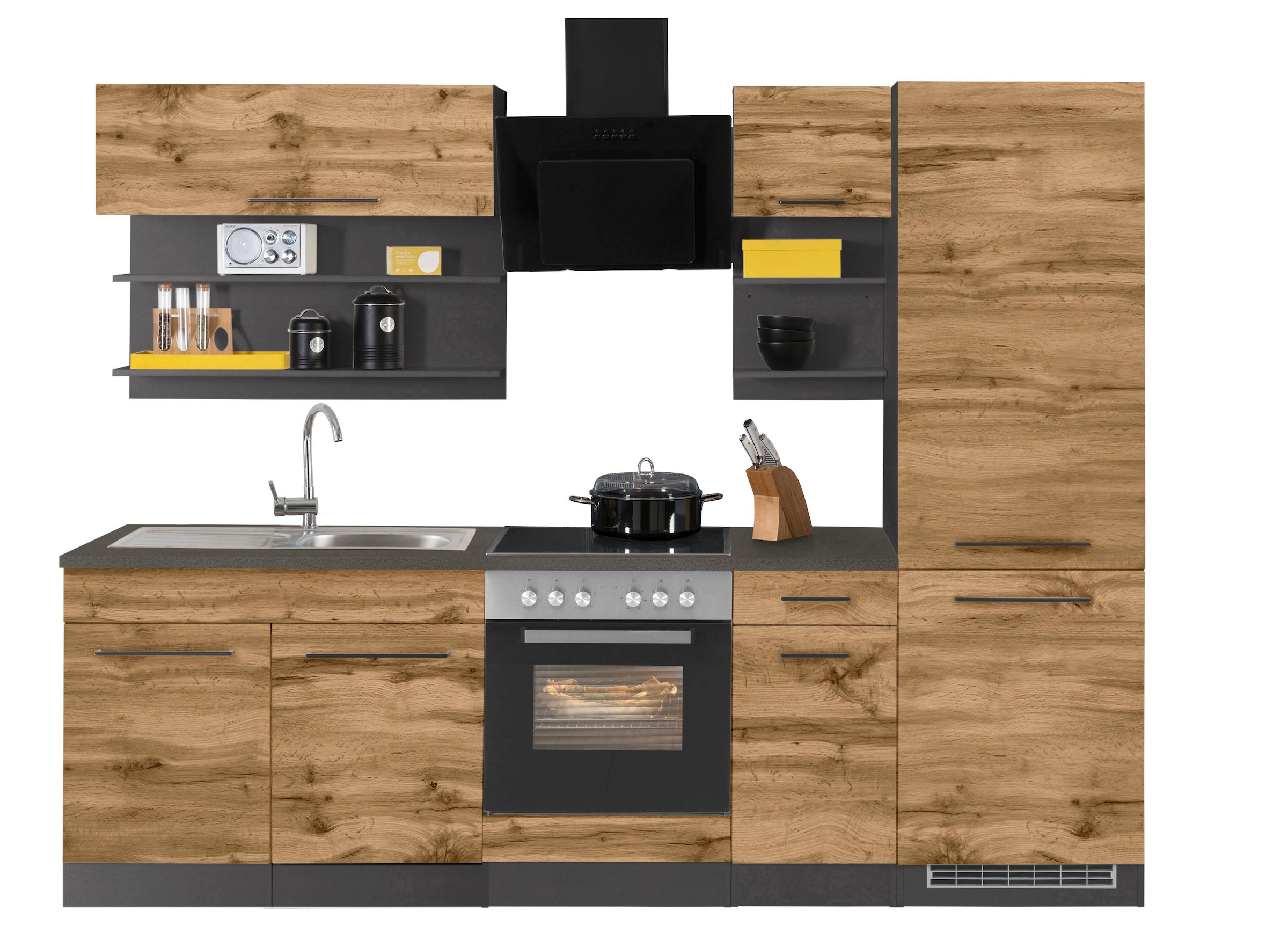 KOCHSTATION Kitchenette »KS-Tulsa« sans appareils électriques, largeur 270 cm, poignées métalliques noires, façades MDF