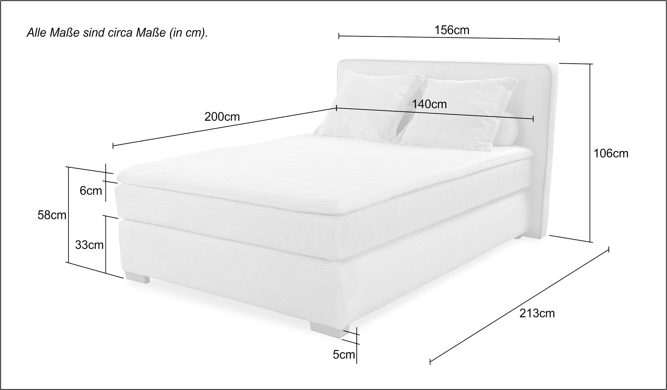 Jockenhöfer Gruppe Lit boxspring »Romy erhältlich in 140 & 180cm Breite« tissu en velours côtelé, matelas TTFK 7 zones, surmatelas KS, pieds en bois massif