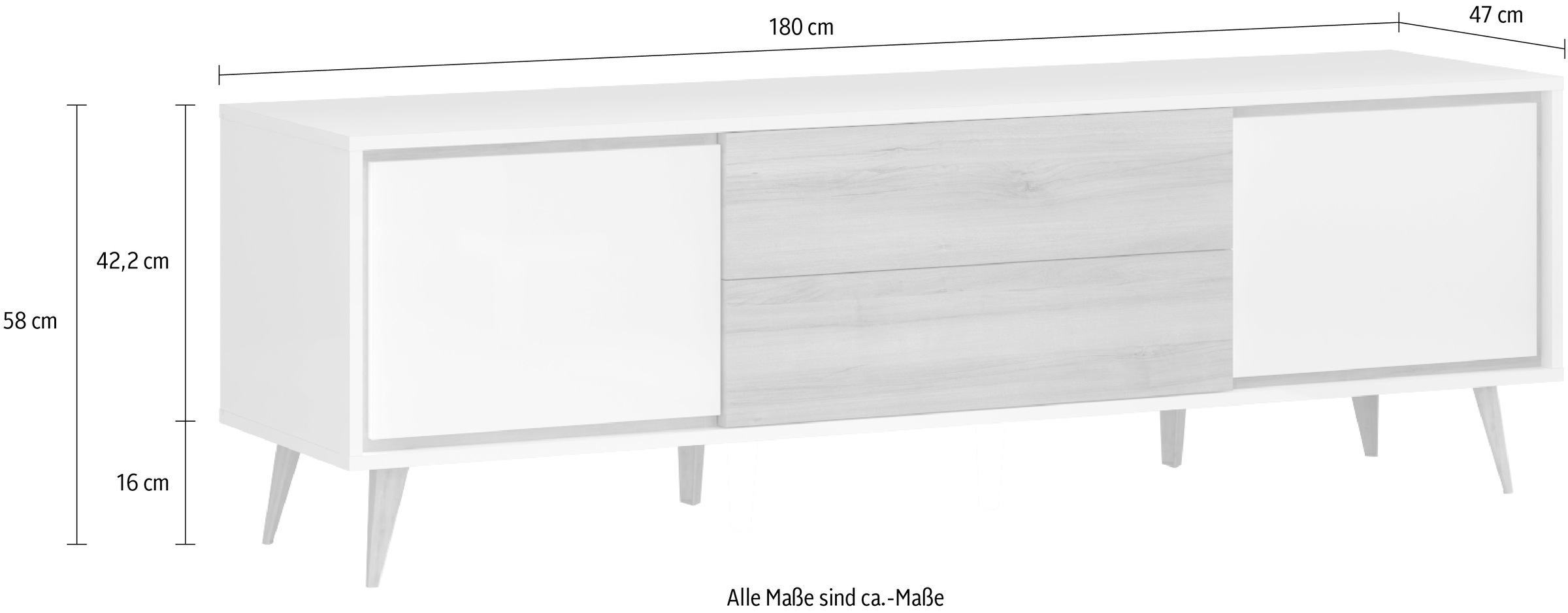GOODproduct TV-Board »Vida« (H/B/T): 58/180/47cm,  UV lackiert, hochglänzend, Soft-Close und Push-to-open Funktion