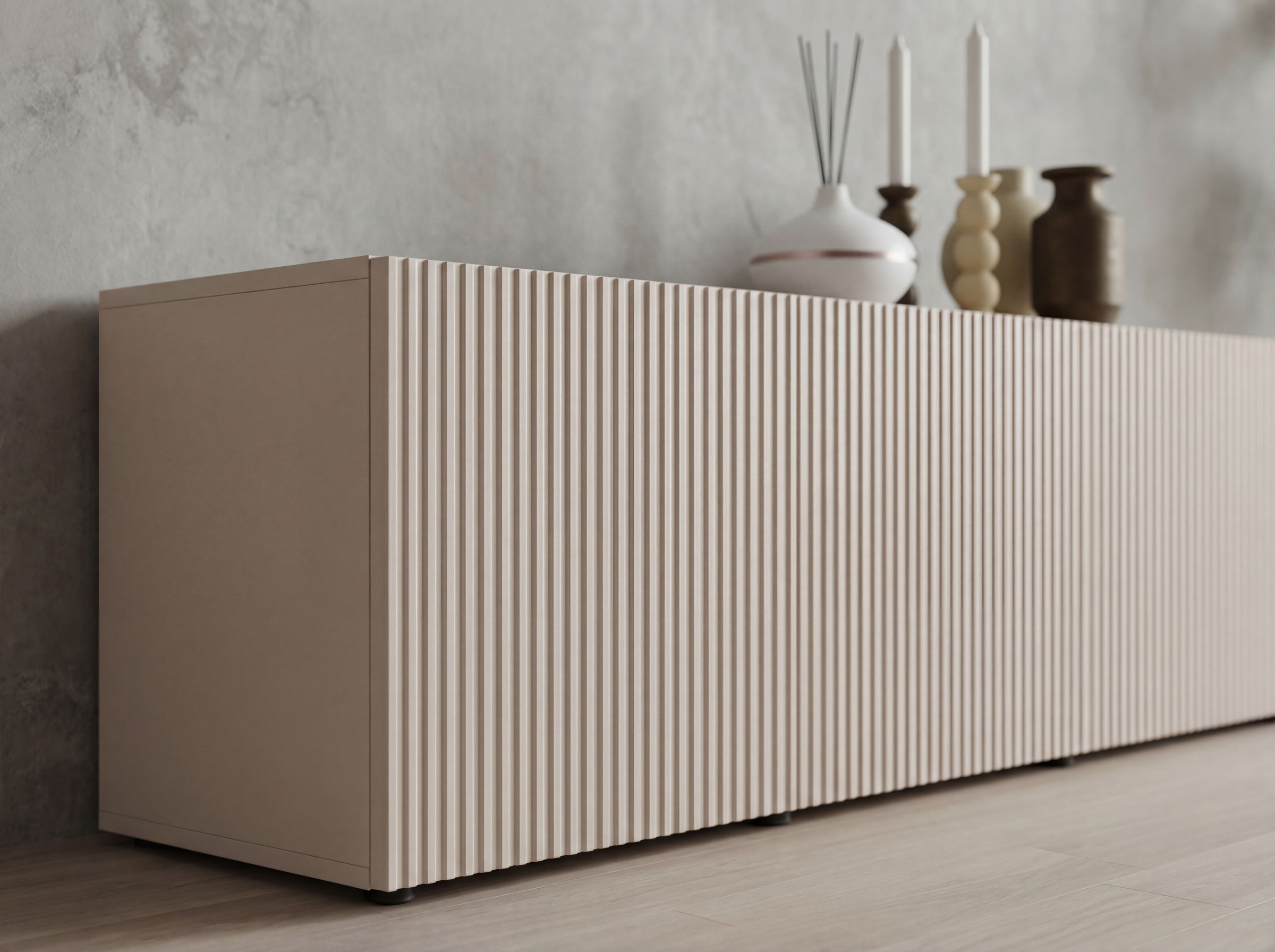 Home affaire Table basse »Rio, 245 cm breit, 47 cm tief, 4 Türen mit geriffelten MDF Fronten« Modernes Lowboard für bis zu 98-Zoll-TV – perfekt für die WM
