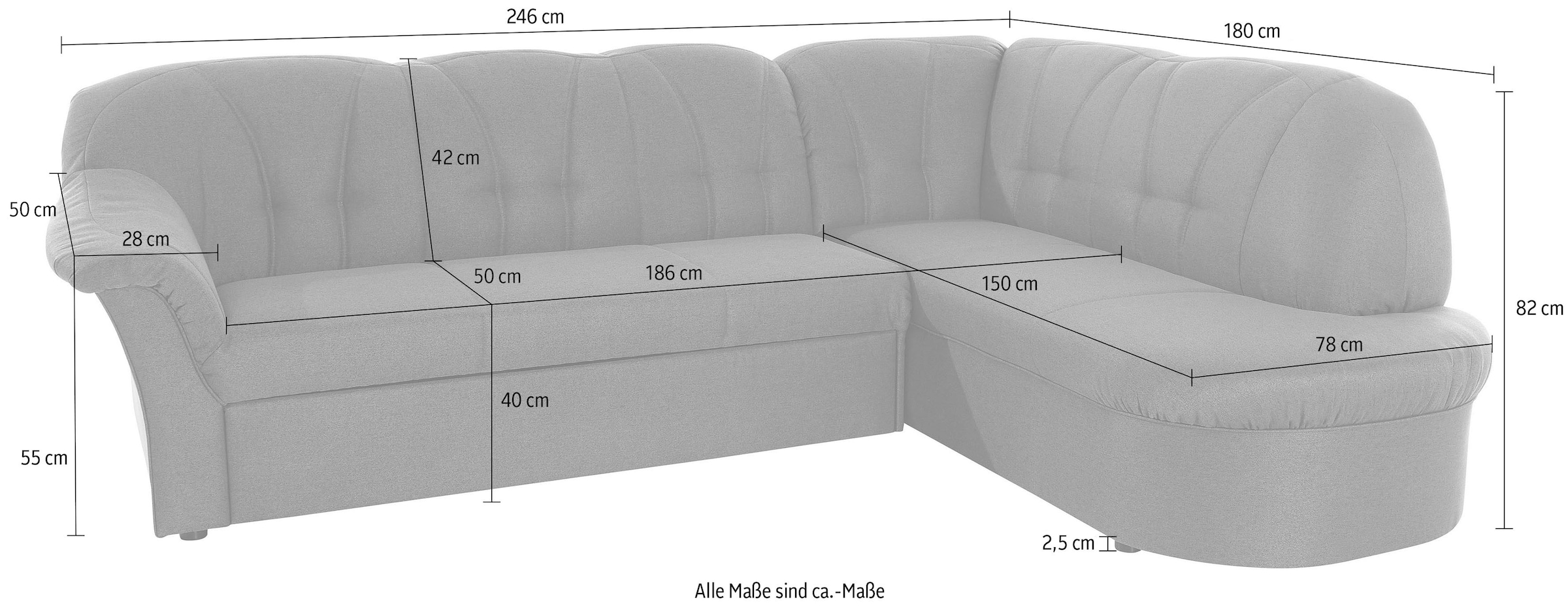 DOMO collection Ecksofa »Pegnitz, zeitlose und elegante Rückensteppung, Breite 246cm, L-Form« wahlweise mit Bettfunktion