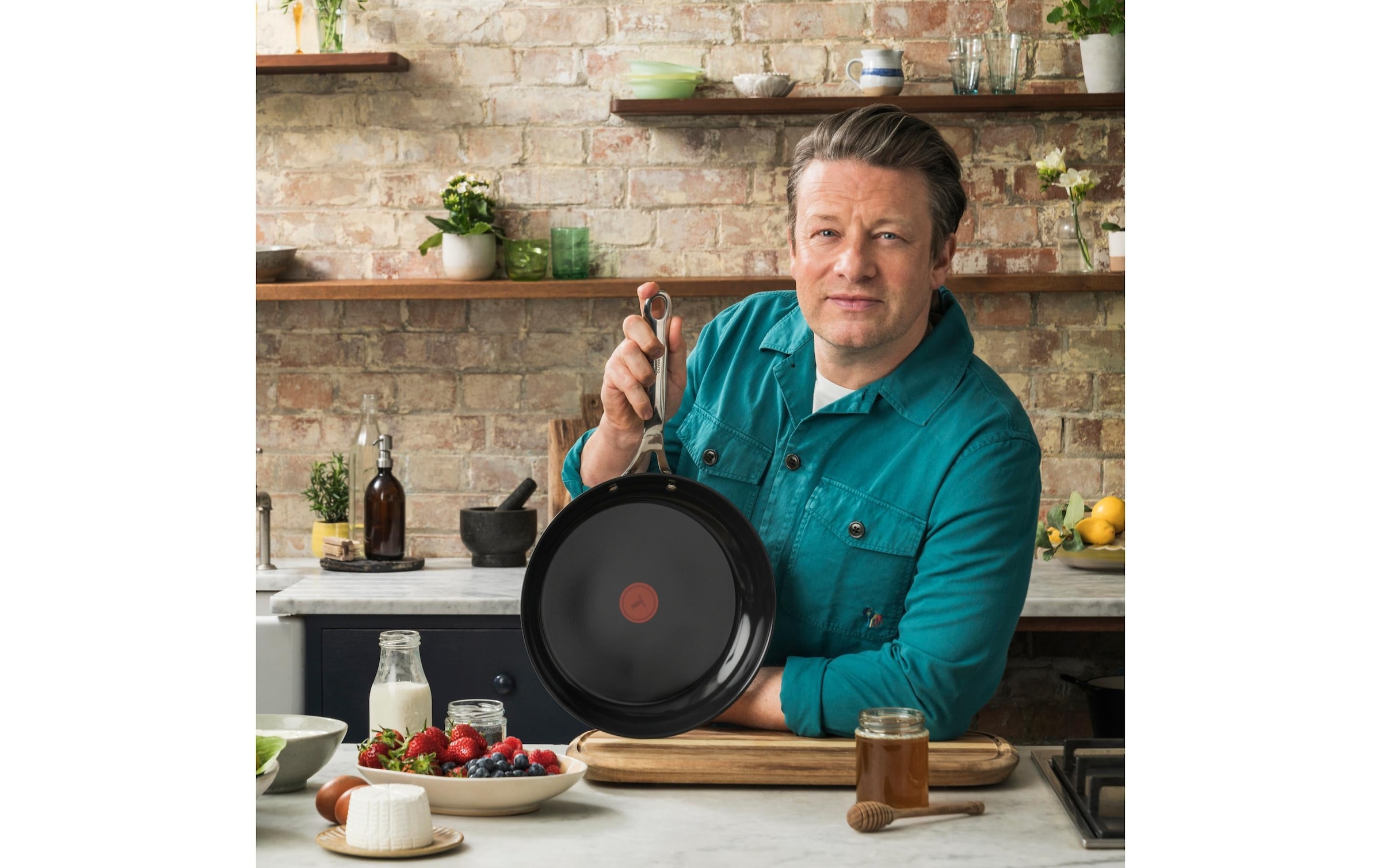 Tefal Poêle à frire »Jamie Oliver Smart Cook« Edelstahl Set, 2 tlg. Antihaftbeschichtete Keramikoberfläche, Thermo-Spot, Induktion
