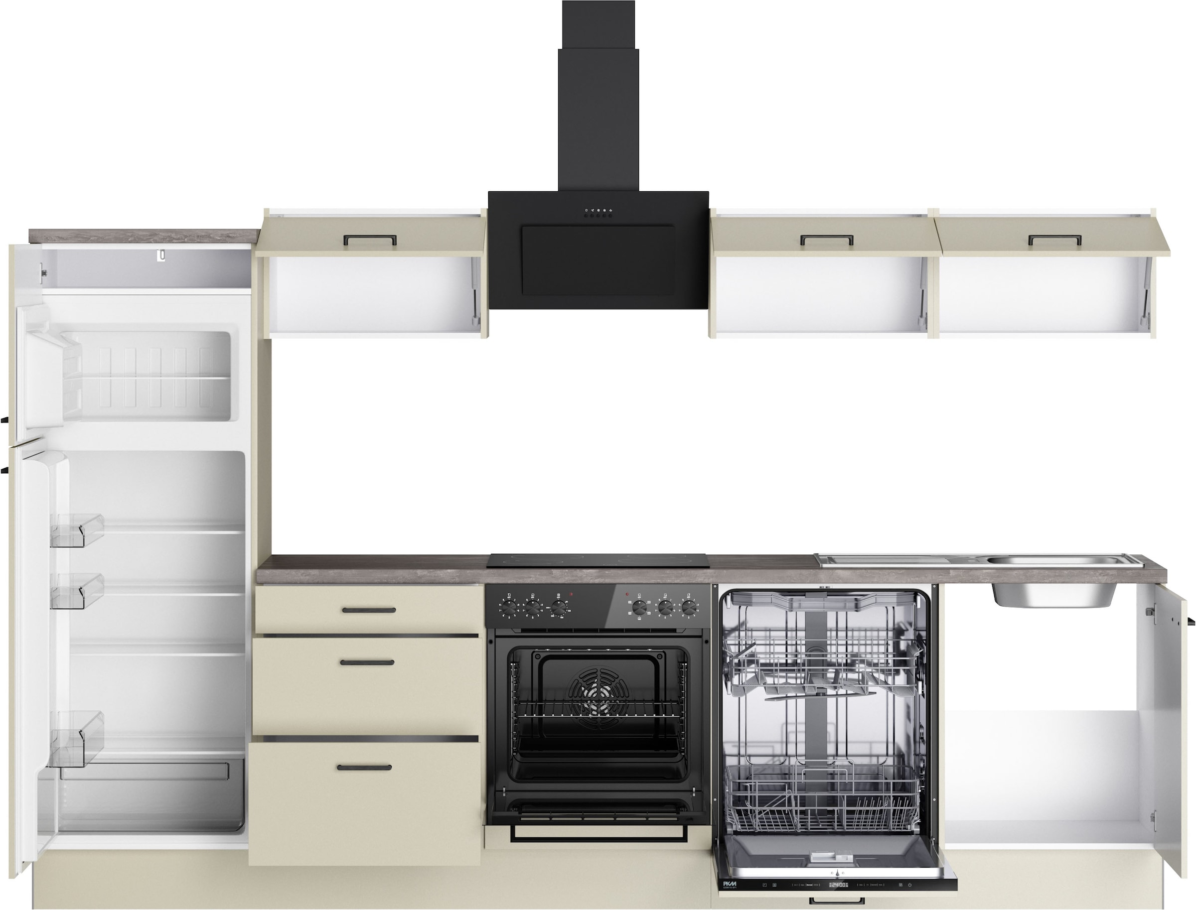 KOCHSTATION Kitchenette »KS-Sion« Breite 300 cm, neue Technik: OPTIsnap, wahlweise mit E-Geräten