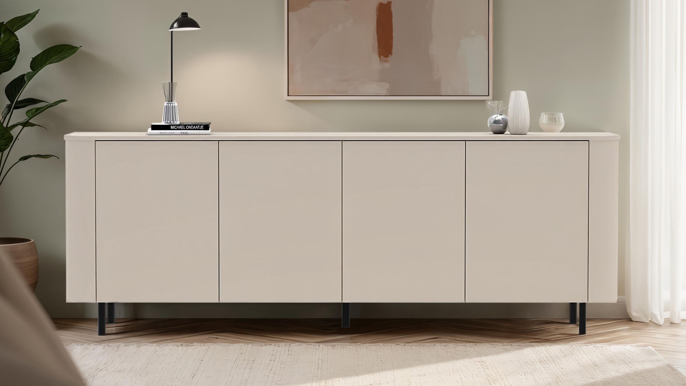 GOODproduct Sideboard »Lido, 231 cm breit, 4 Türen, Anrichte, Kommode, Stauraumschrank« Formgebogenes MDF, Stirnseiten mit Rundung, Push-to-open, Metallfüsse