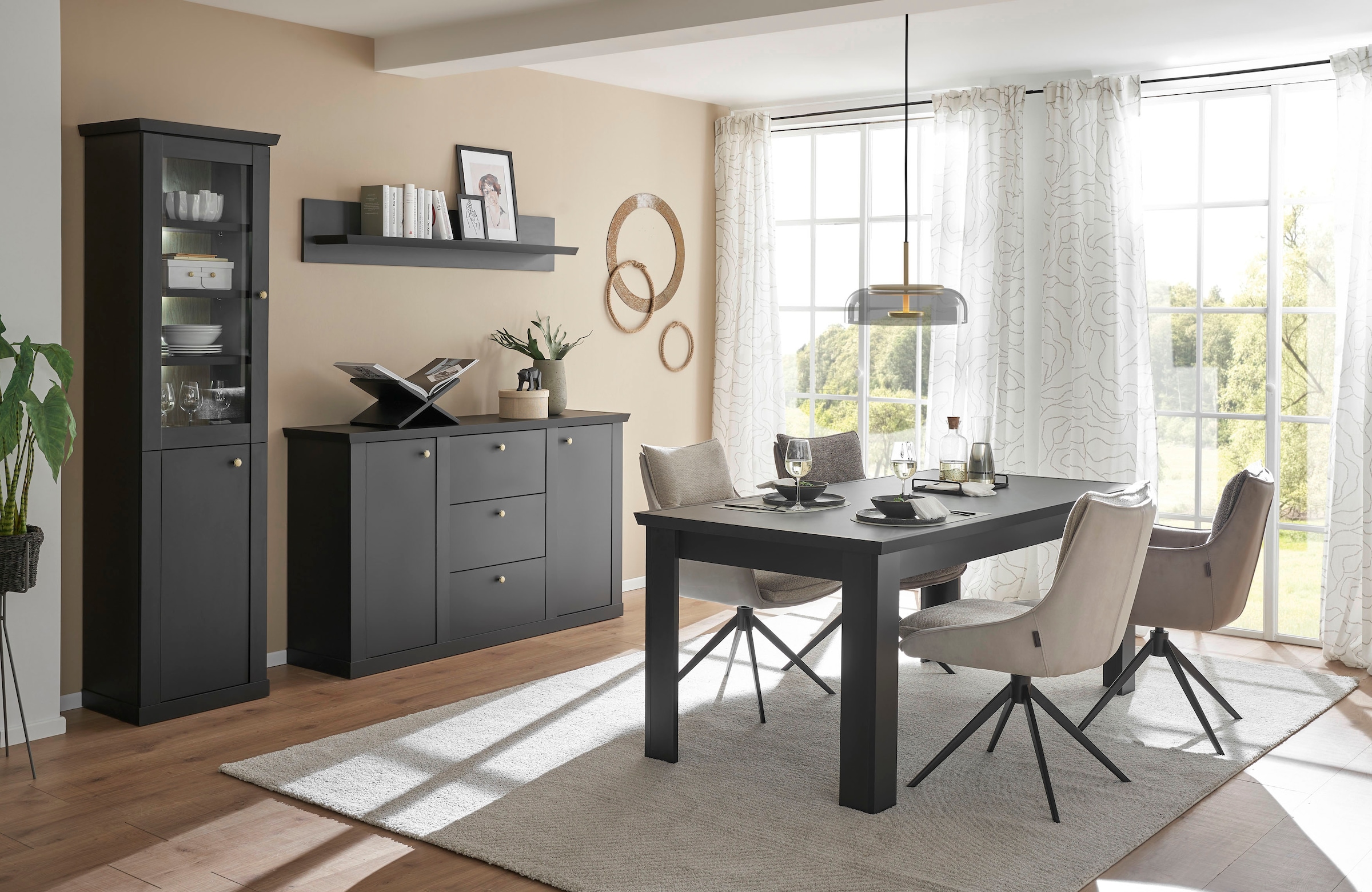 Home affaire Vitrine »Lincoln, Hochschrank im Landhausstil, moderne Glasvitrine« edles Design, messingfarbene Knopfgriffe, vielseitig einsetzbar