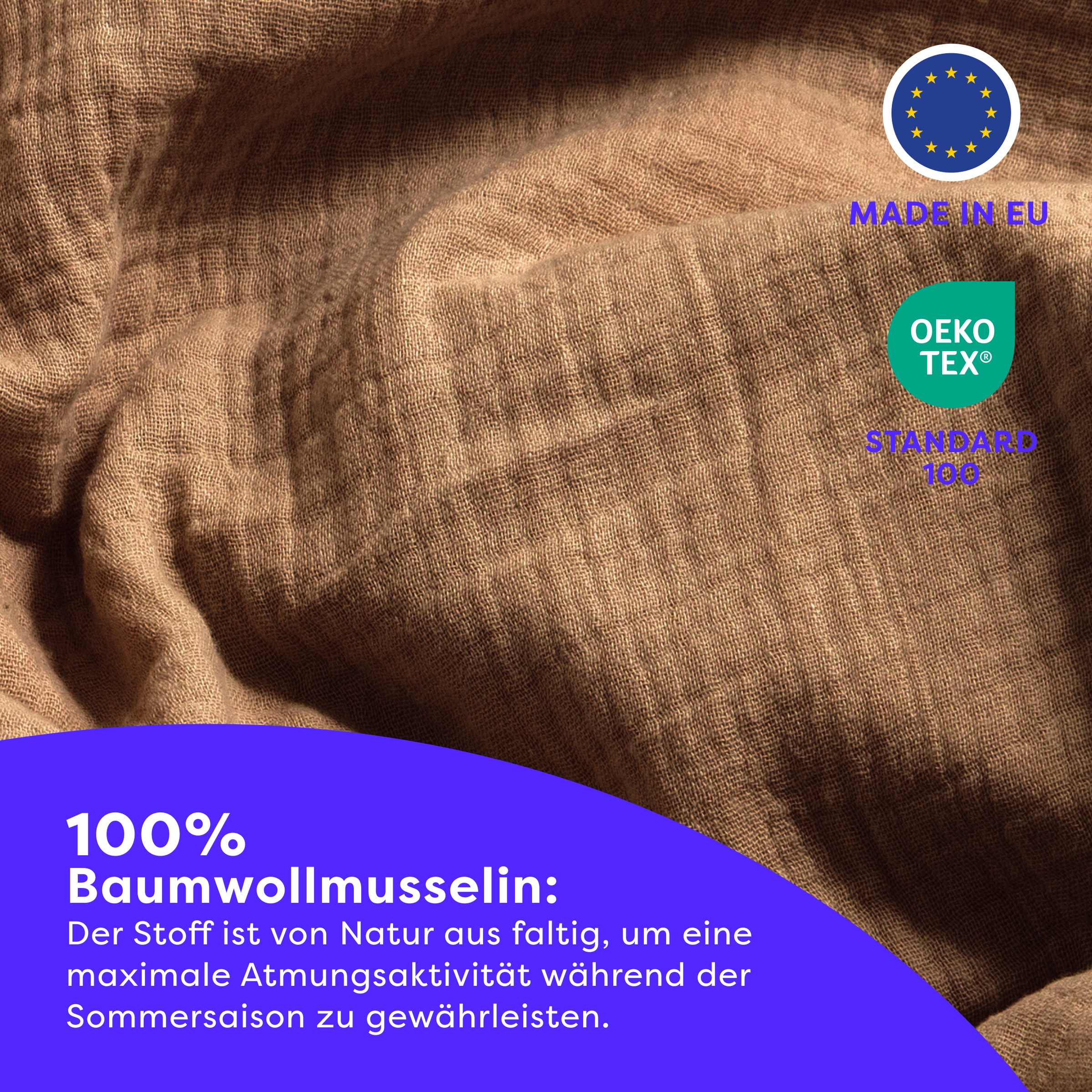 Wolkenfeld Linge de lit »Wolkenfeld Premium Musselin mit Reissverschluss« 2 pièces En 100 % coton – respirant et doux – incluant taie d'oreiller 80x80