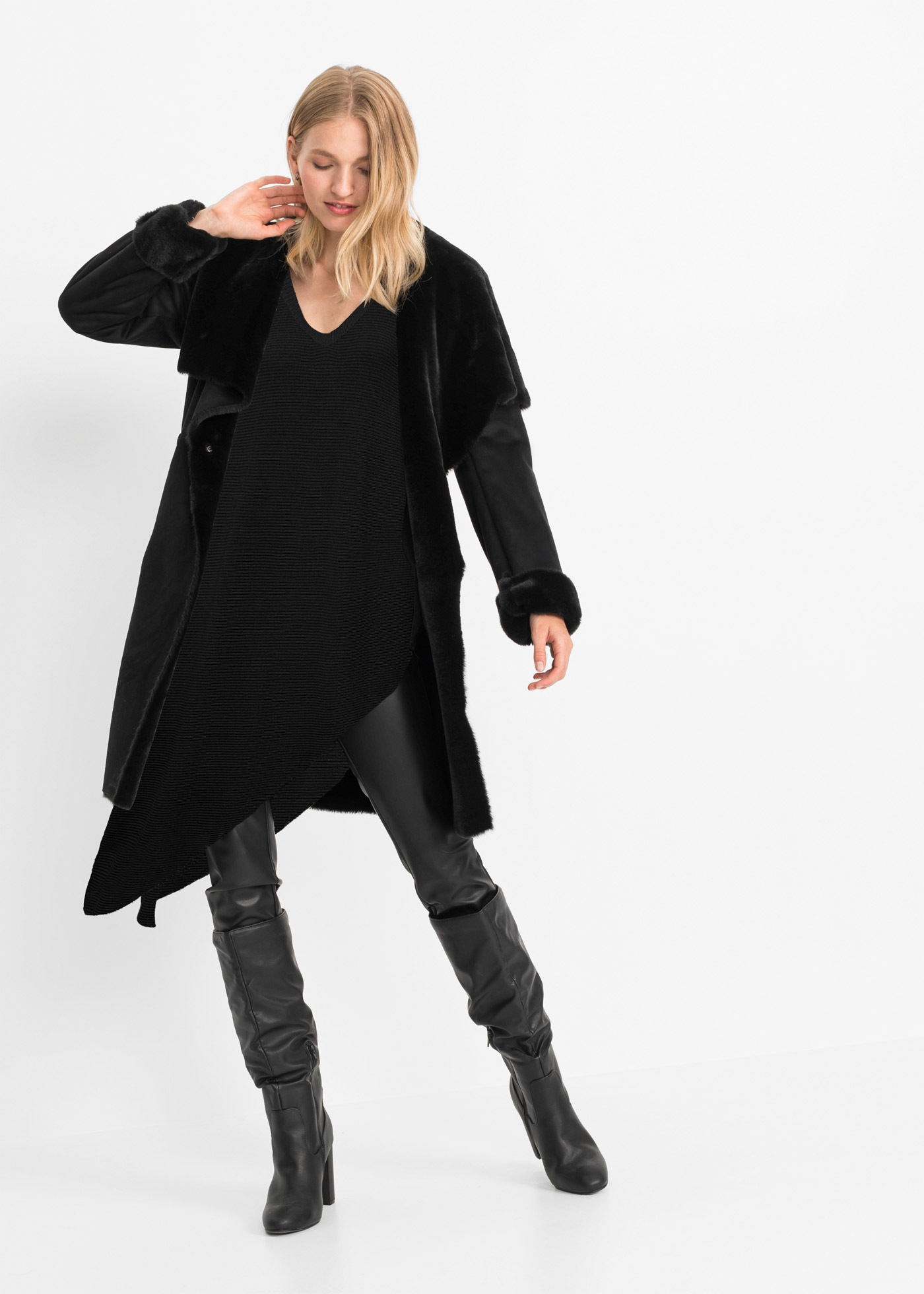 bonprix Pull long »Long-Pullover« Oversize Passform, asymmetrischer Saum, V-Ausschnitt
