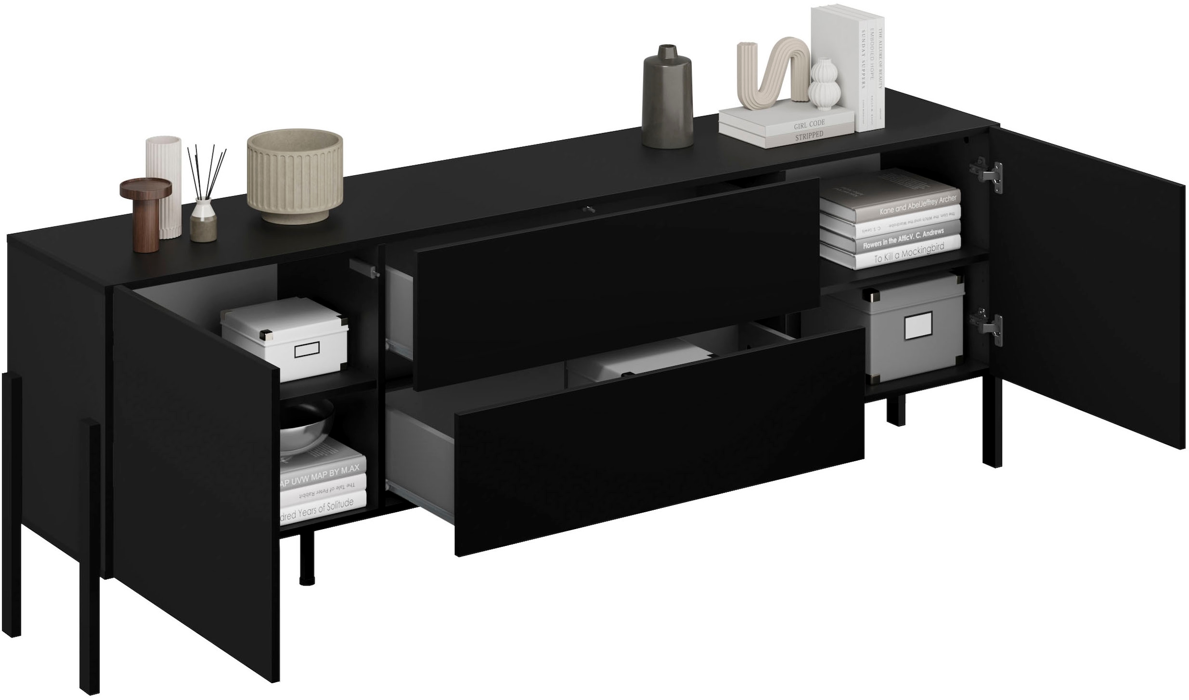GOODproduct Table basse »Jukon,Breite 200 cm, moderne grifflose TV-Kommode,2 Türen/2 Schubladen« TV-Schrank mit viel Stauraum, TV-Board, push-to-open-Funktion