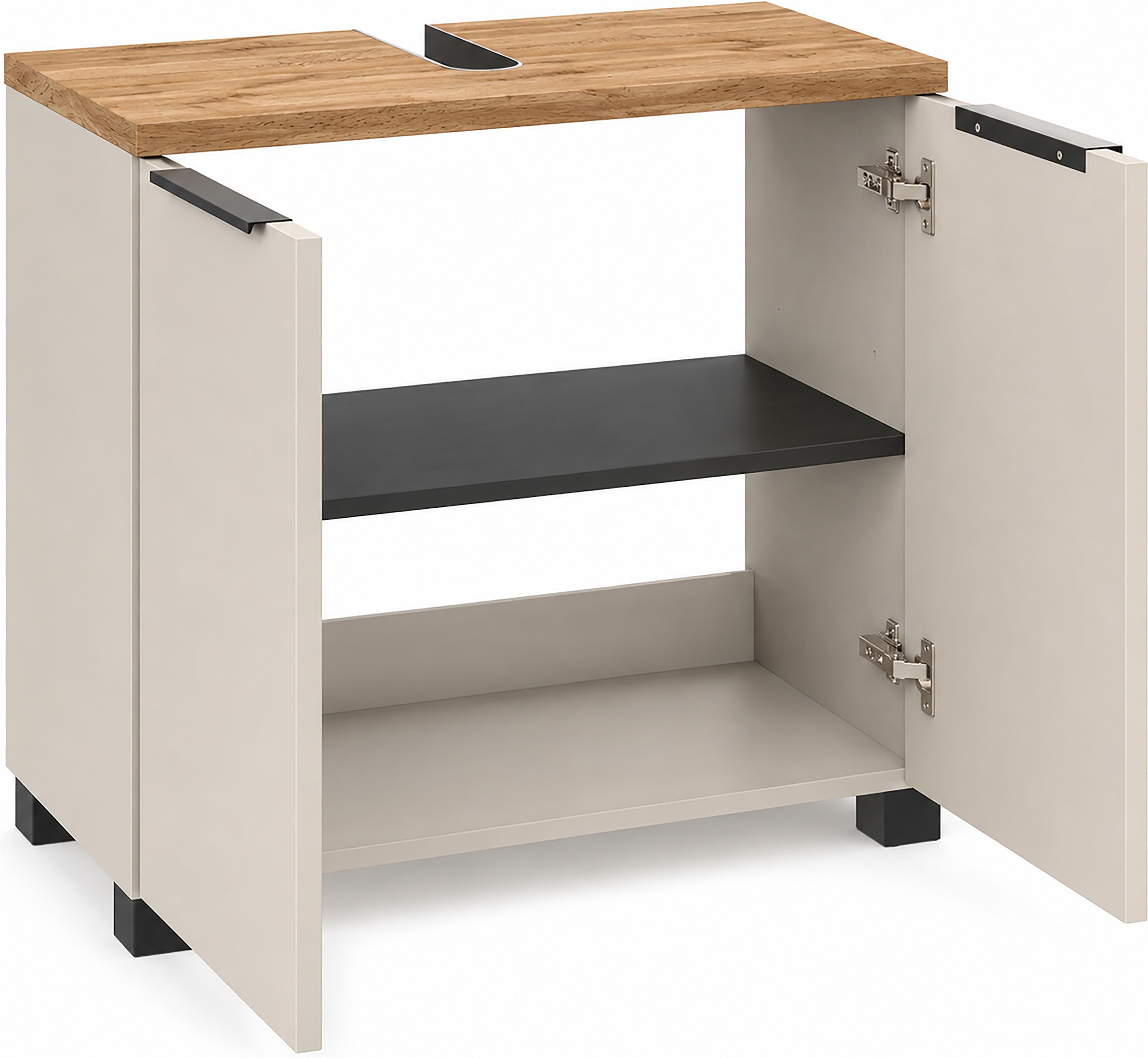 Schildmeyer Armoire sous lavabo »Saga, mit fühlbarer Holzstruktur, Breite 65 cm, Made in Germany« 1 cuis tlg. décor chêne campagne avec structure palpable, Fabriqué en Allemagne