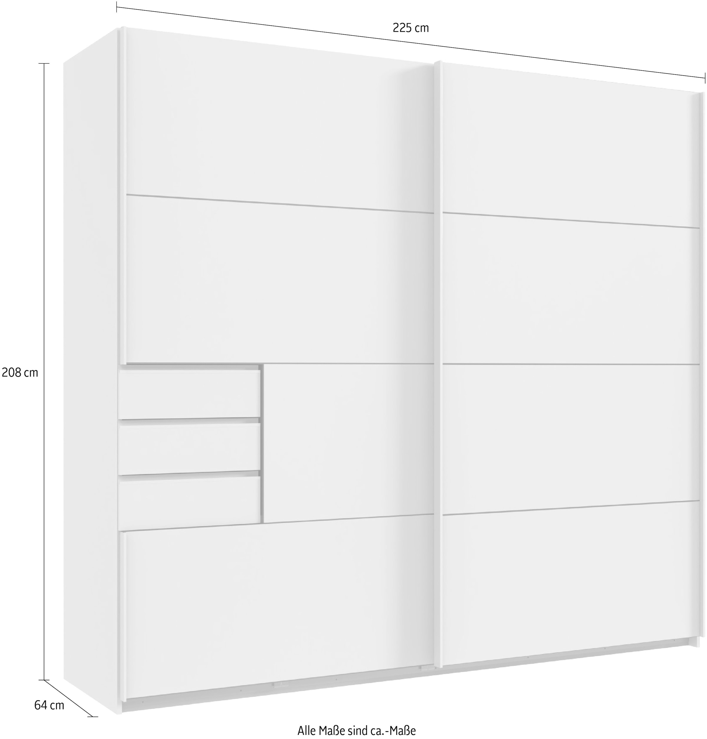 Wimex Schwebetürenschrank »Saigon, mit kompletter Innenausstattung, Made in Germany« Kleiderschrank 2-türig, 225cm breit, mit 3 praktischen Aussenschubladen