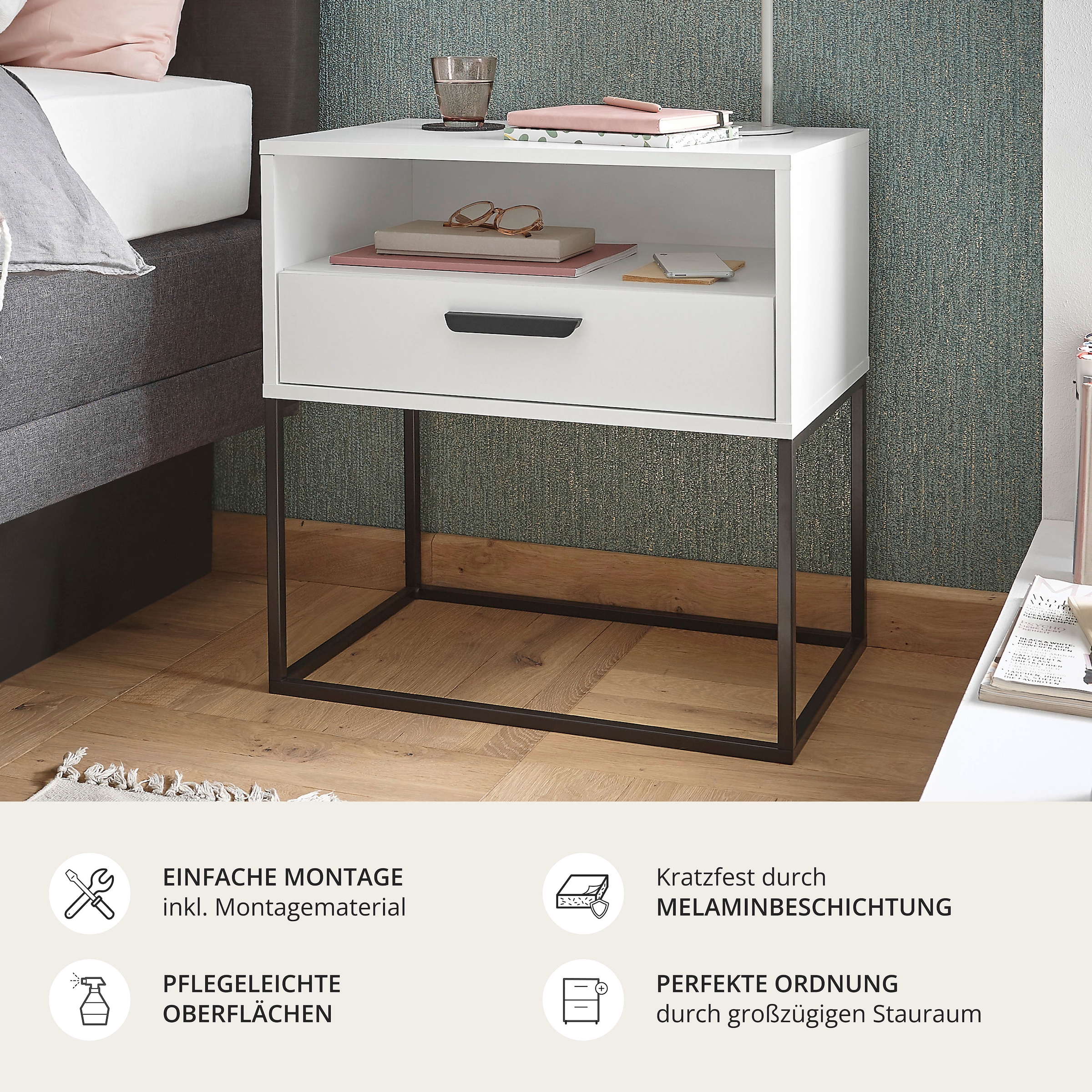 Schlafkontor Nachtkommode »Cudro Nachttisch auf Fussgestell« mit einem offenen Fach für schnellen Zugriff