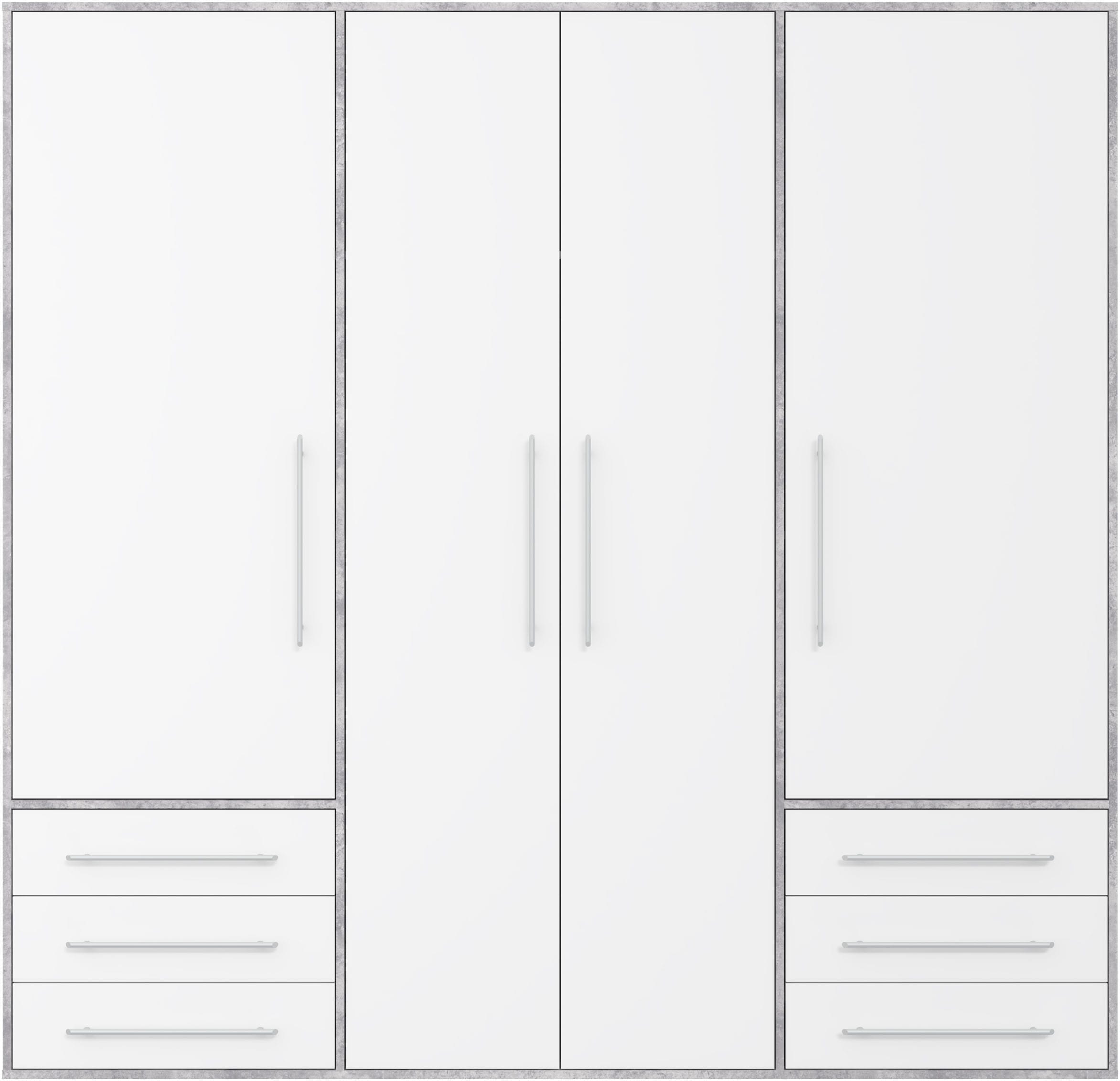 FORTE Armoire à portes battantes »Mokkaro, Kleiderschrank,zeitloses Design, 4 türig« beaucoup d'espace de rangement, tiroirs, poignées en barre, Made in Europe