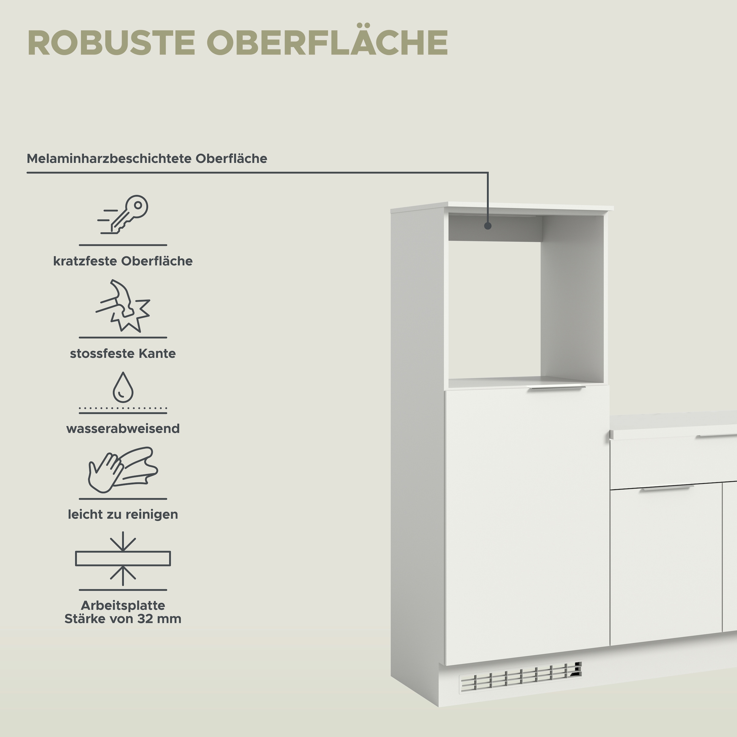 KOCHSTATION Kitchenette »KS-Lulea« Breite 260 cm, ohne E-Geräte, mit 3 cm starker Arbeitsplatte