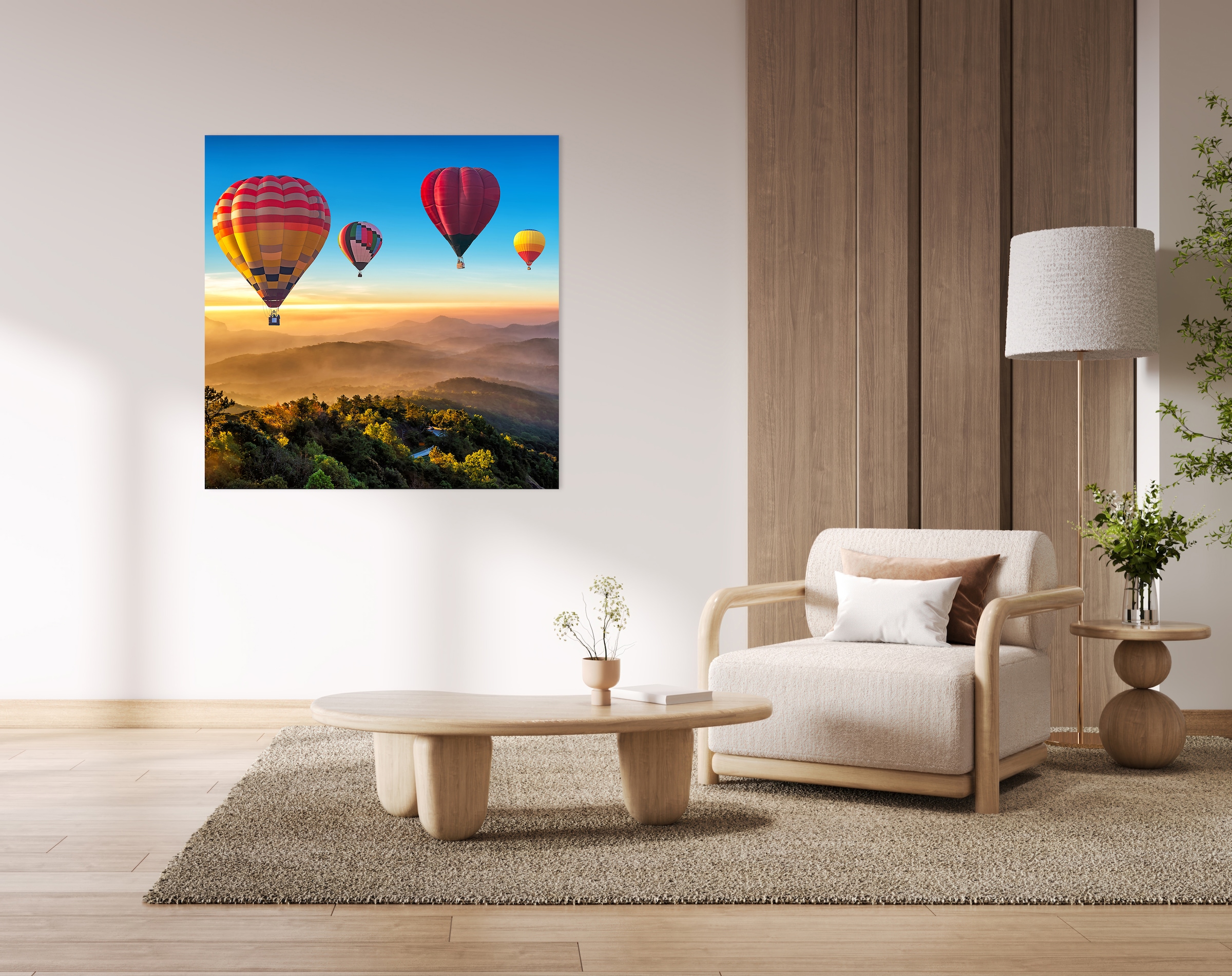 queence Tableau en verre acrylique »Heissluftballons am Himmer mit Sonnenuntergang« 1 cuis tlg. avec effet de profondeur 3D flottant, grâce à la fixation sans cadre