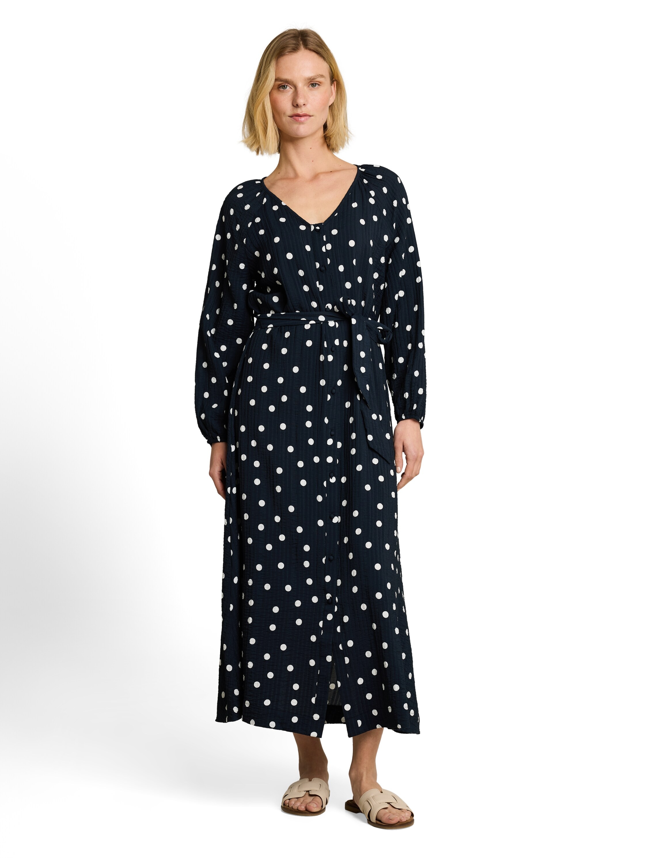 TOM TAILOR Robe midi Sans poches robe d'été à manches longues avec pois