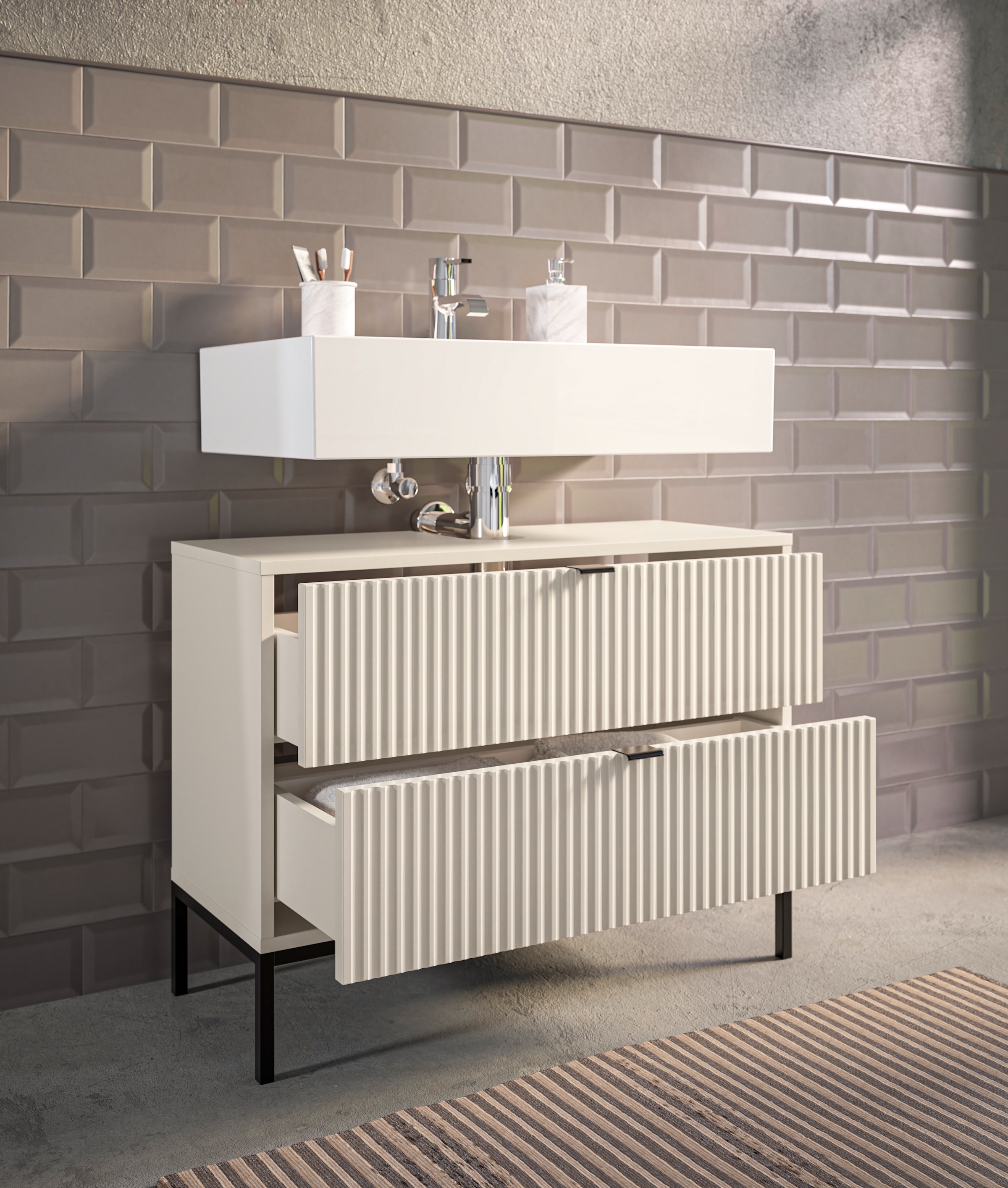 BASIC by Balculina Waschbeckenunterschrank »Lucera BxHxT 80x60x32 cm« 1 Stk. tlg. Breite 80cm, Unterflurauszug, Metallfüsse